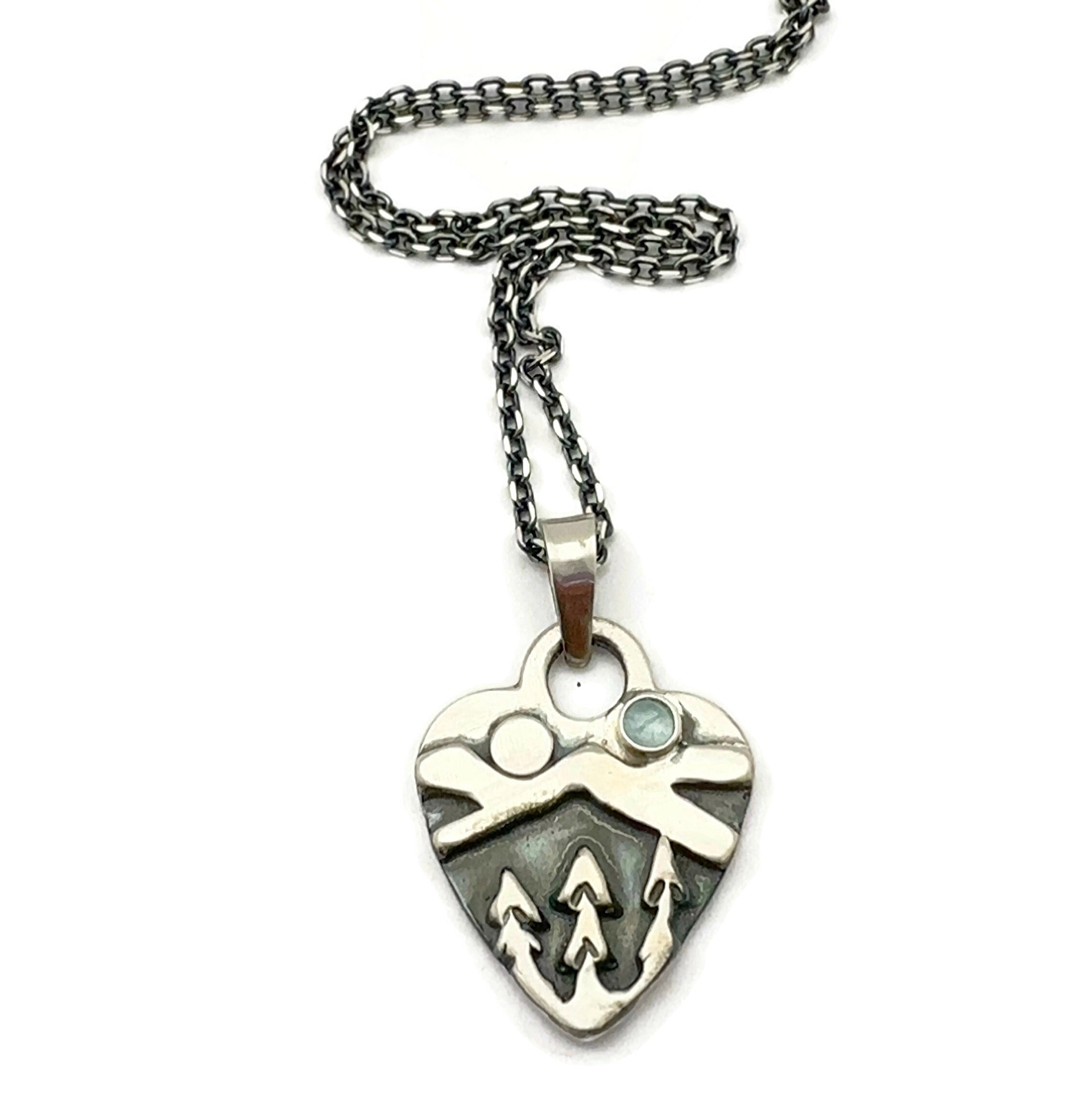 Sterling Silver Alpine Heart with Aquamarine Gemstone