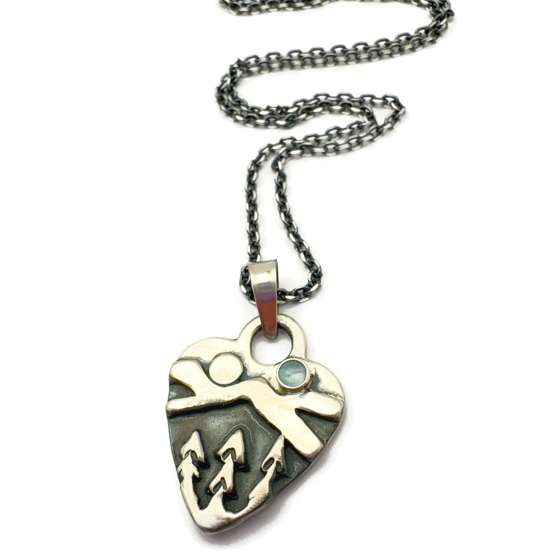Sterling Silver Alpine Heart with Aquamarine Gemstone