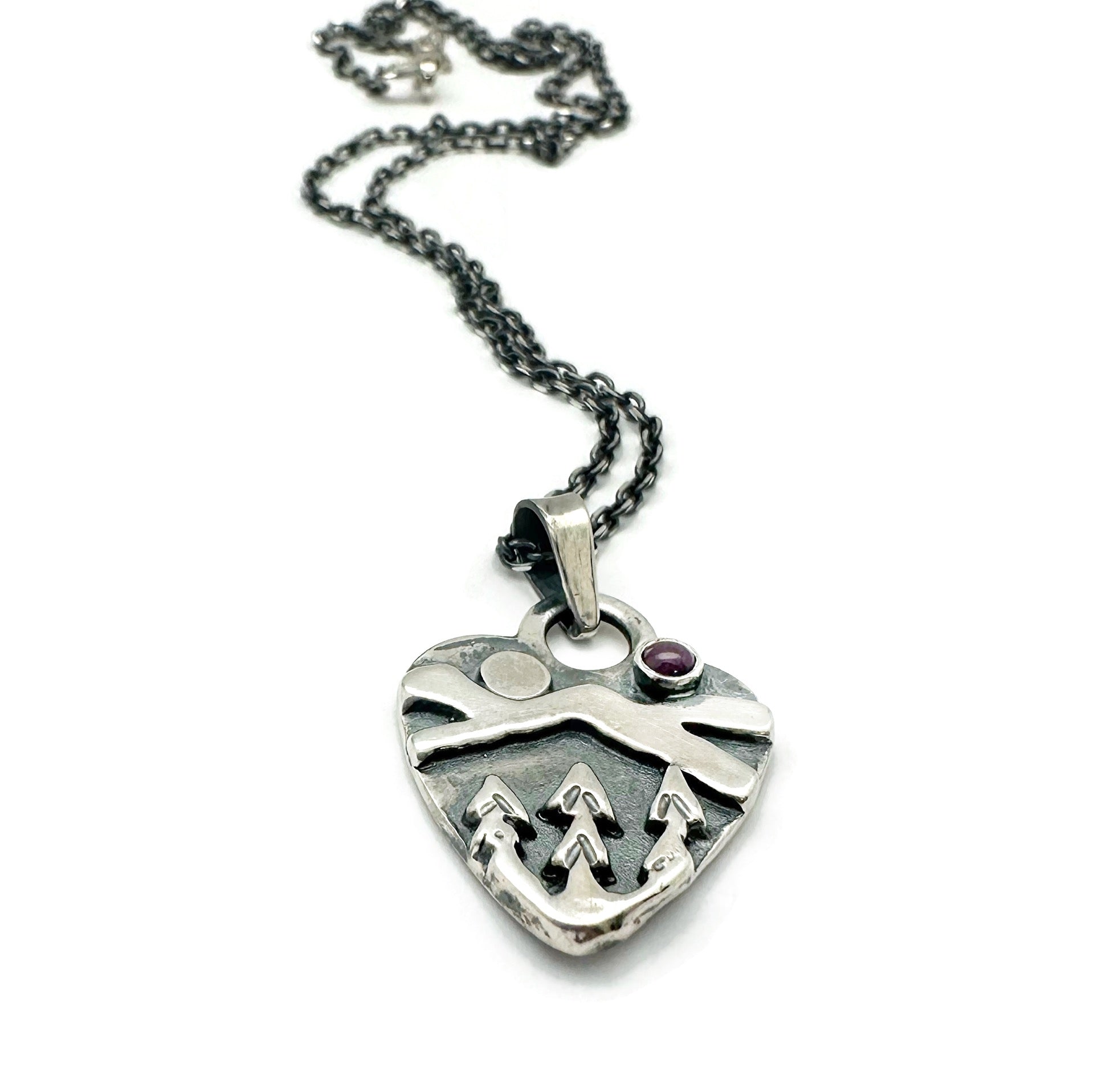 Sterling Silver Alpine Heart with Ruby  Gemstone