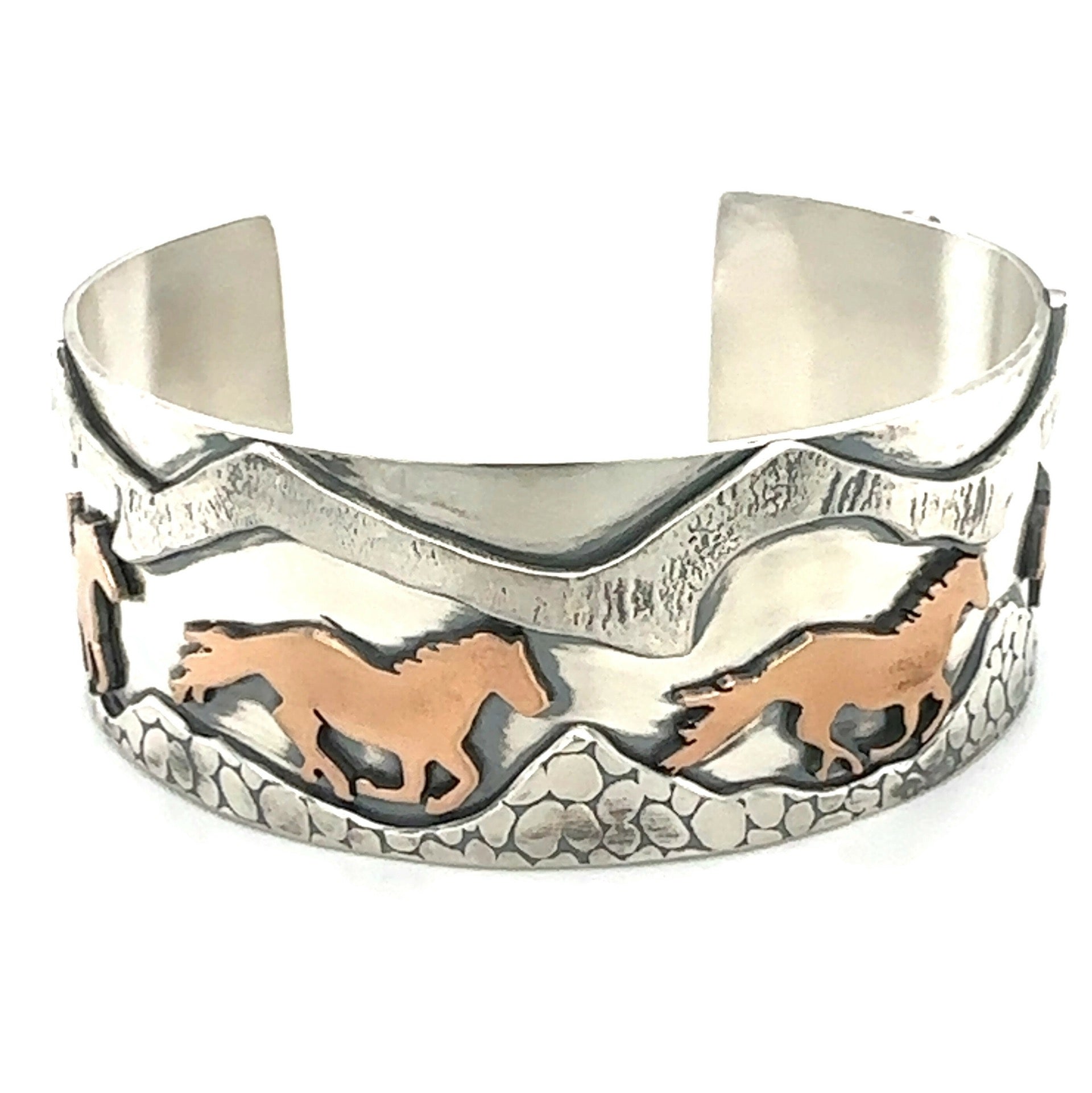 Sterling Silver and Bronze Wild Horse Cuff Bracelet