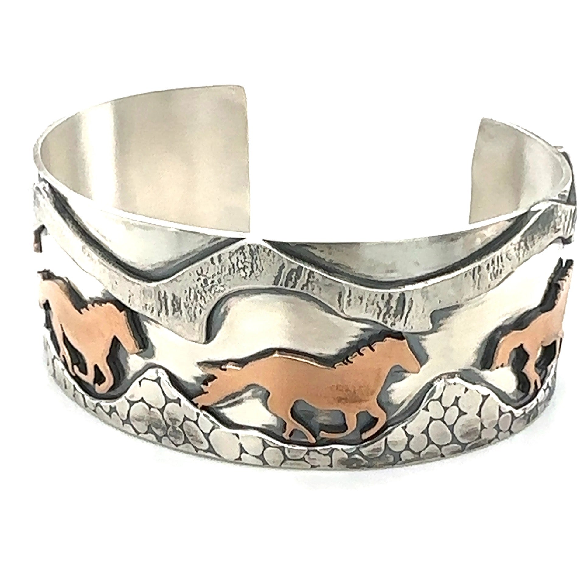 Sterling Silver and Bronze Wild Horse Cuff Bracelet