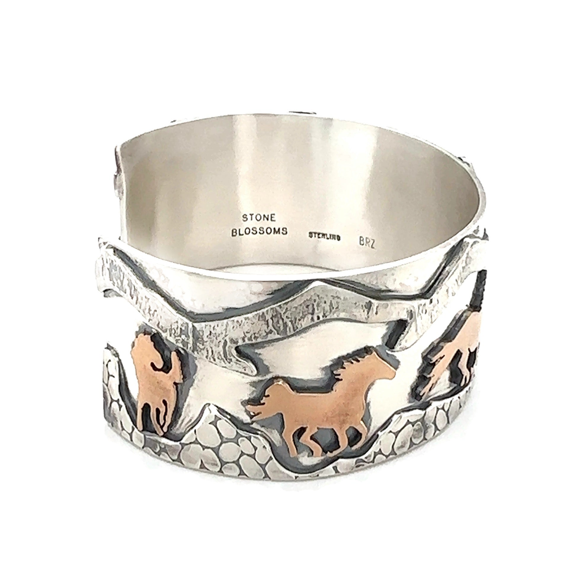 Sterling Silver and Bronze Wild Horse Cuff Bracelet