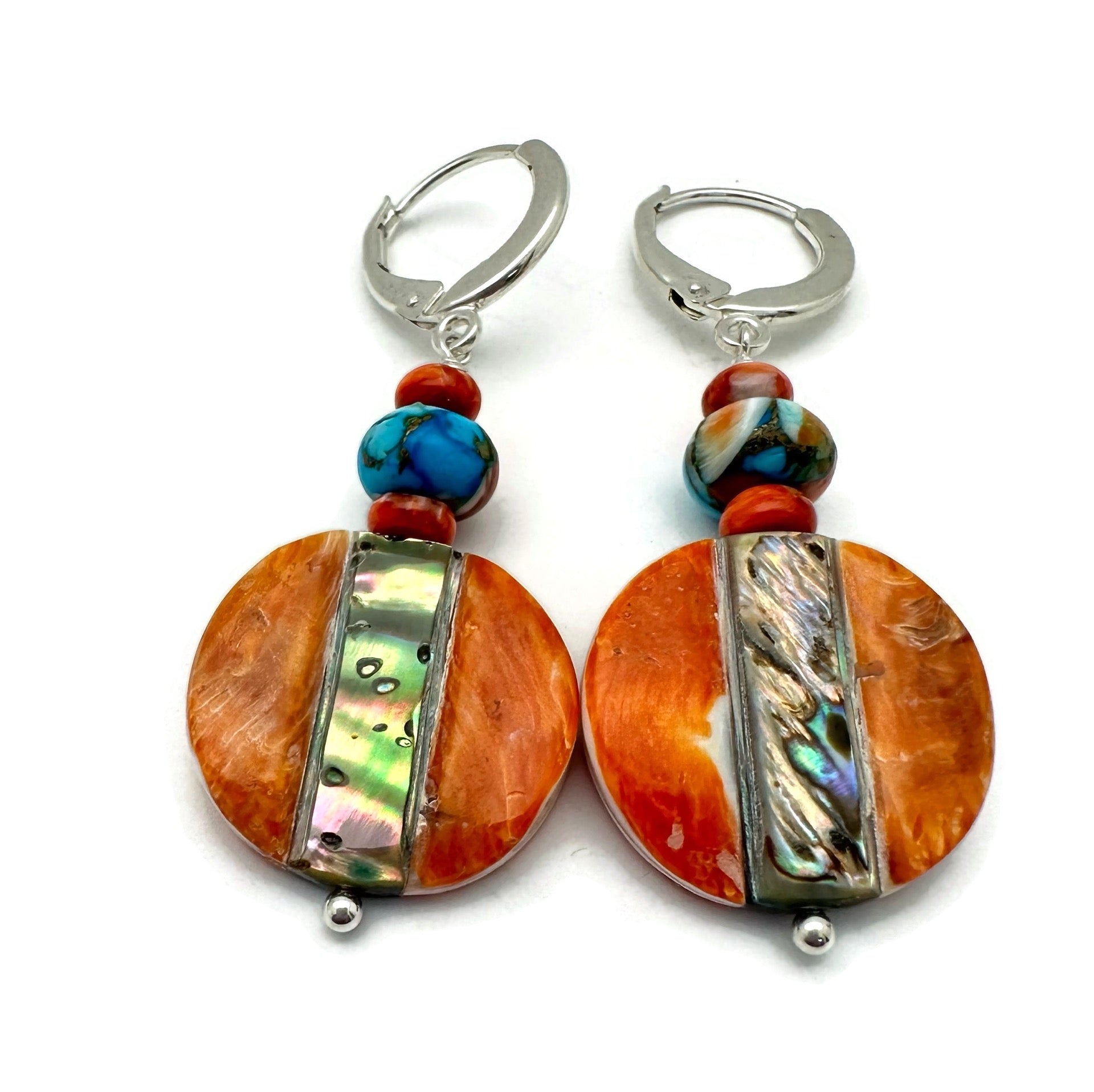 Spiny Oyster Shell and Abalone Shell Earrings