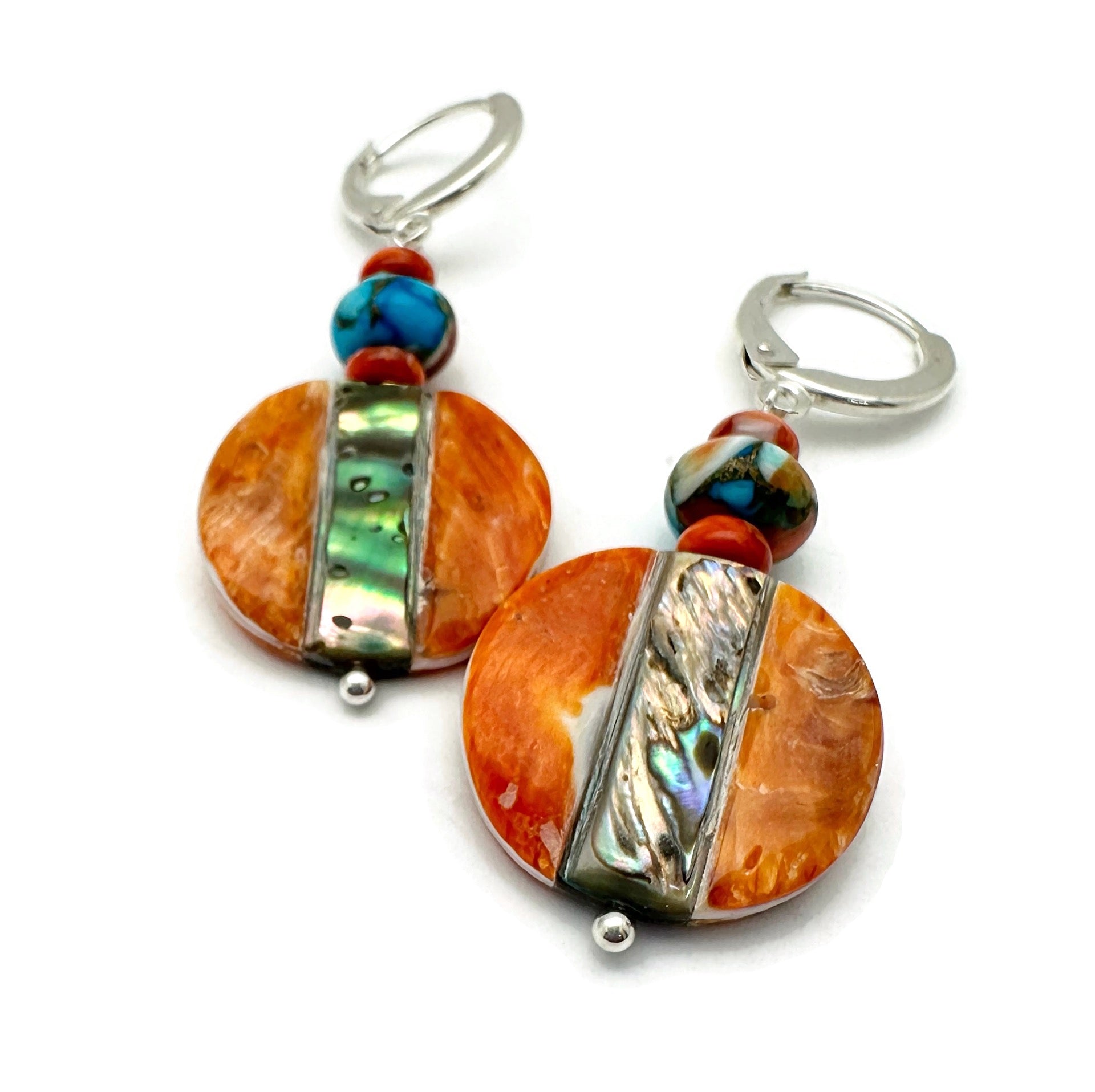 Spiny Oyster Shell and Abalone Shell Earrings