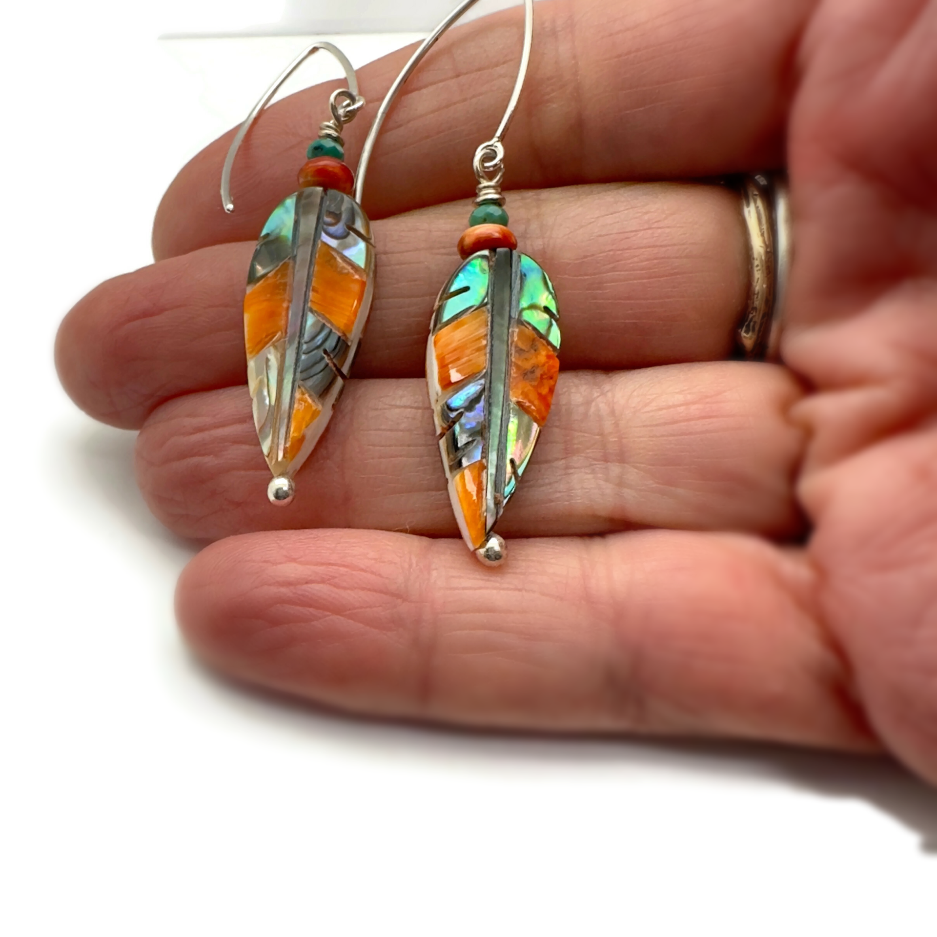 Spiny Oyster Shell and Abalone Teardrop Earrings