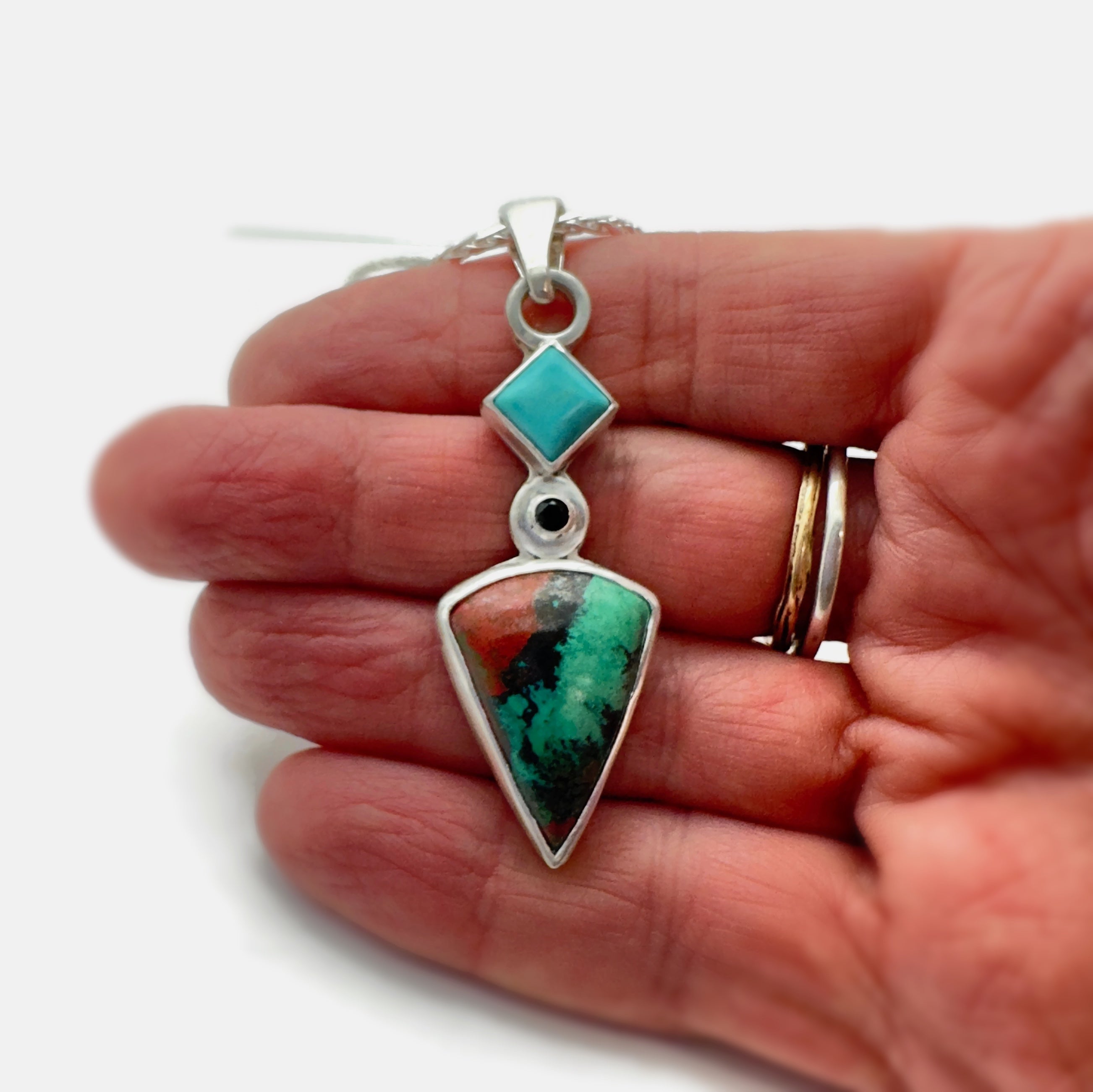 Sonora Sunrise, Black Spinel & Kingman Turquoise Sterling Silver Necklace