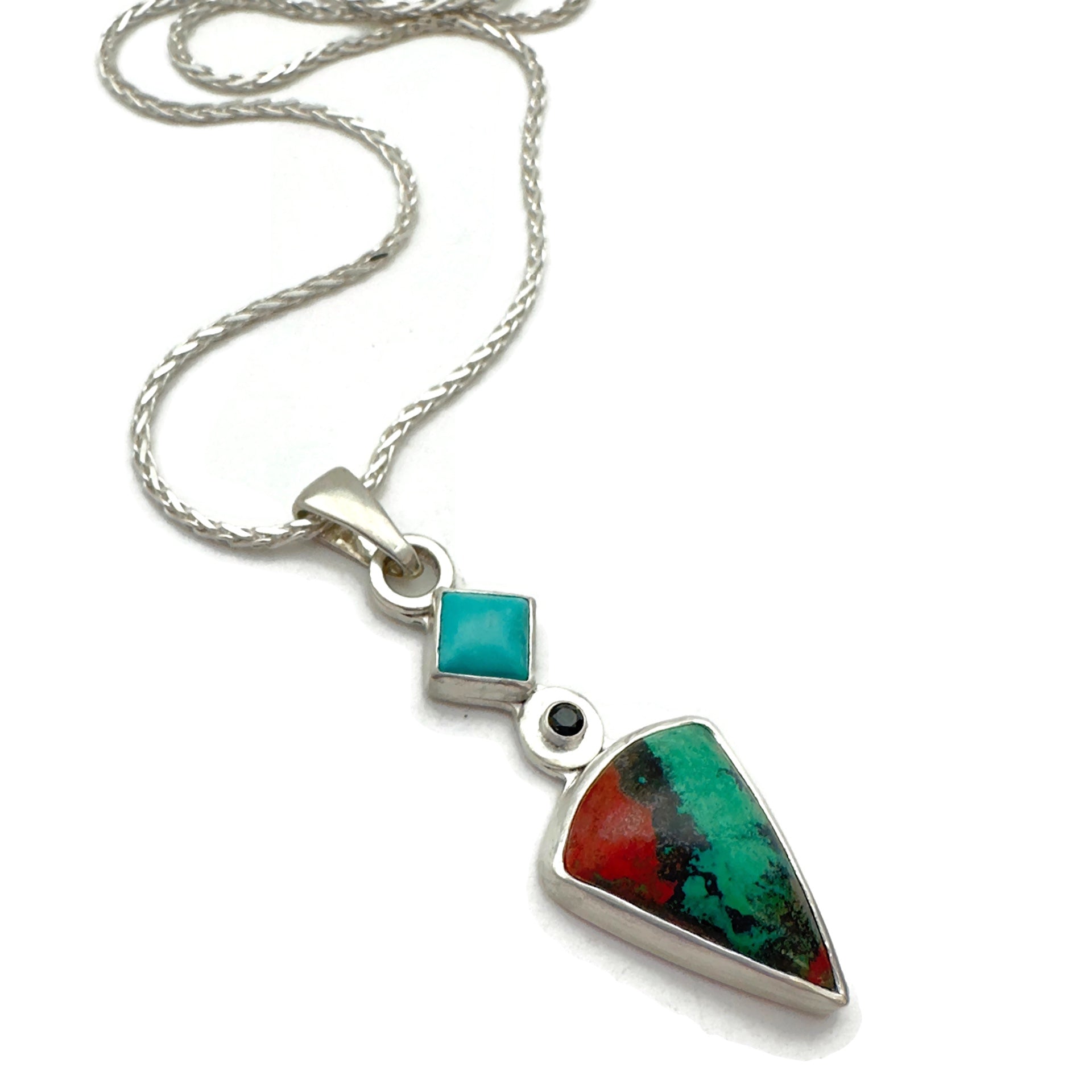 Sonora Sunrise, Black Spinel & Kingman Turquoise Sterling Silver Necklace