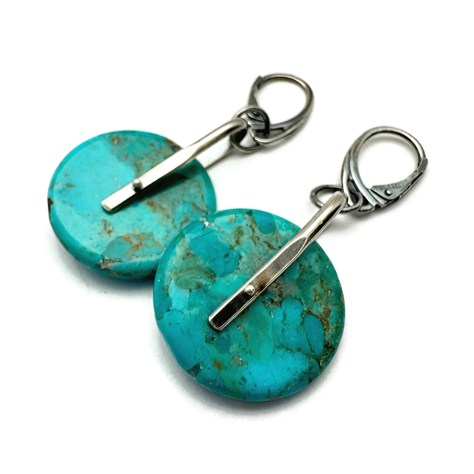 Kingman Turquoise Disc Earrings Saddle Set in Sterling Silver - 25mm