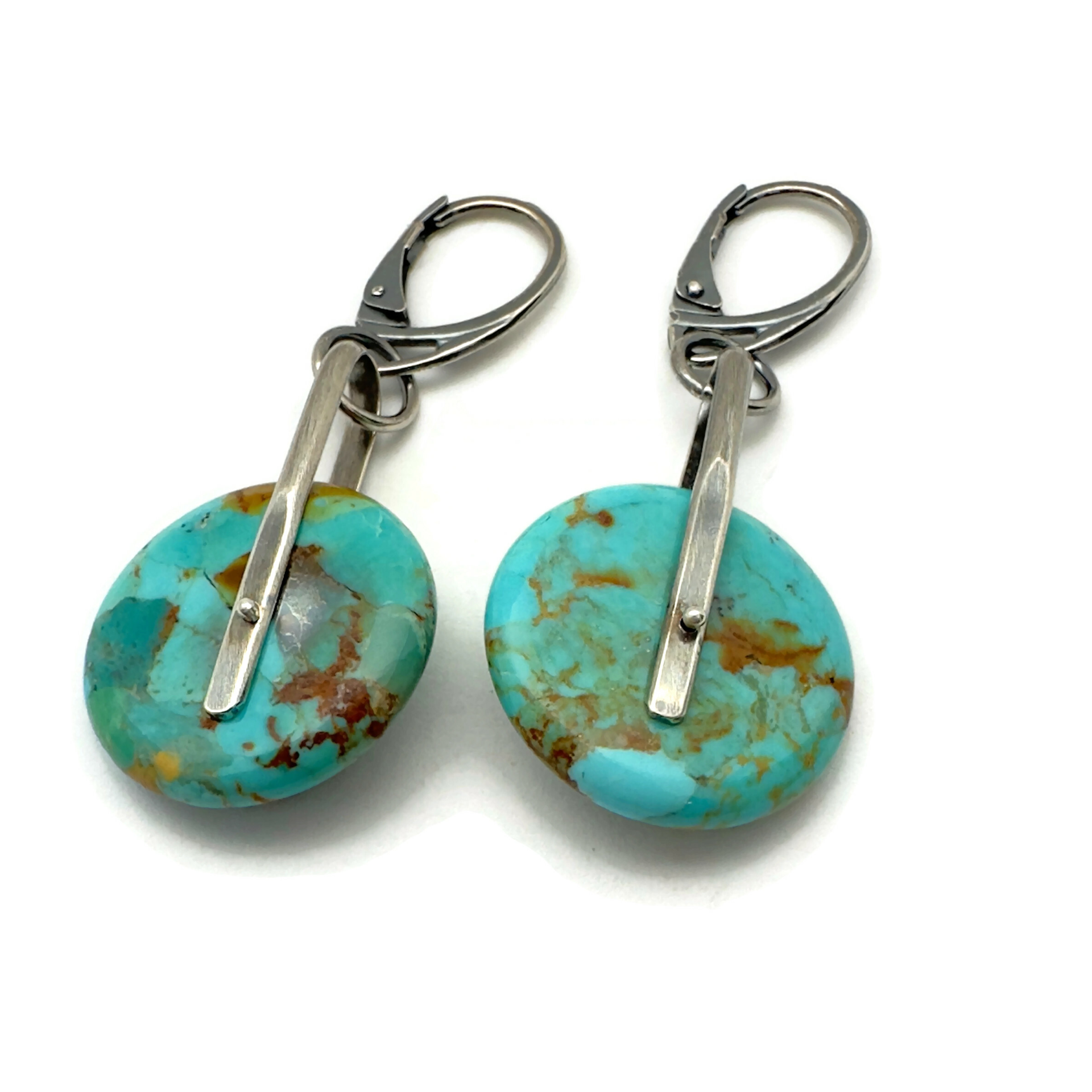 Kingman Turquoise Disc Earrings Saddle Set in Sterling Silver - 20mm