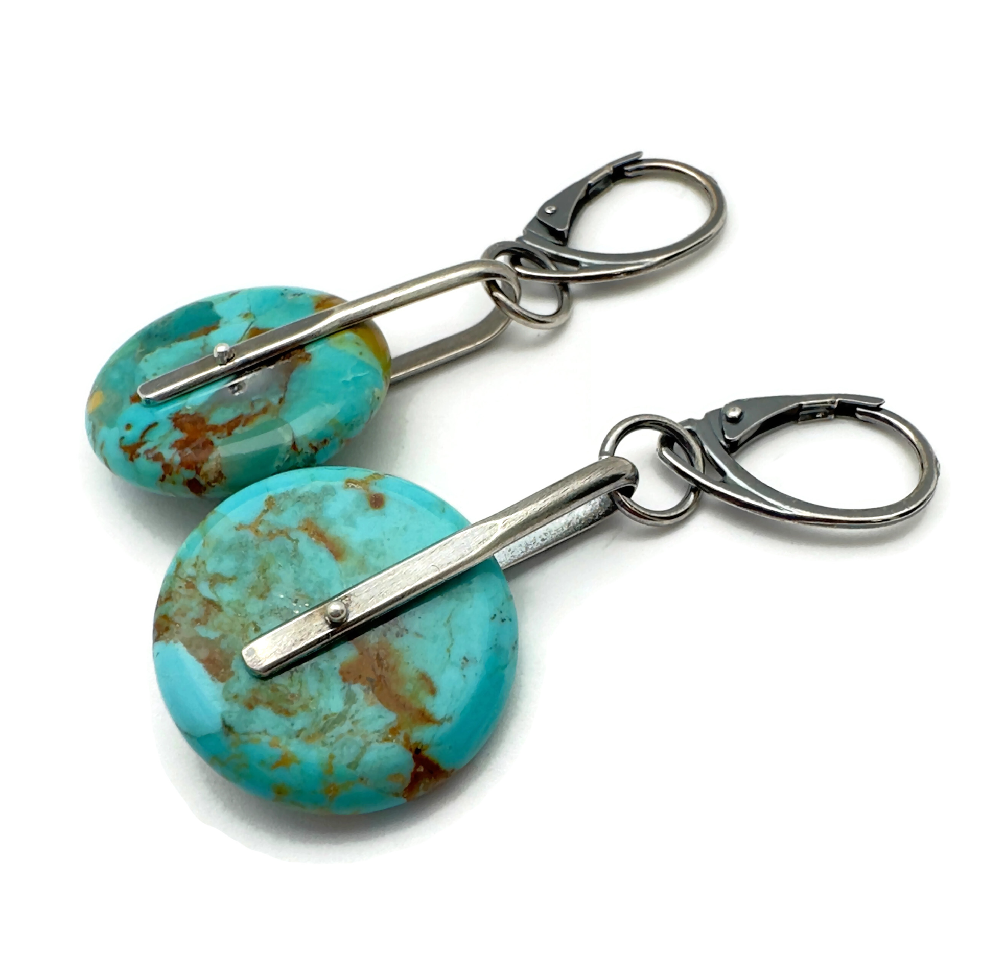 Kingman Turquoise Disc Earrings Saddle Set in Sterling Silver - 20mm