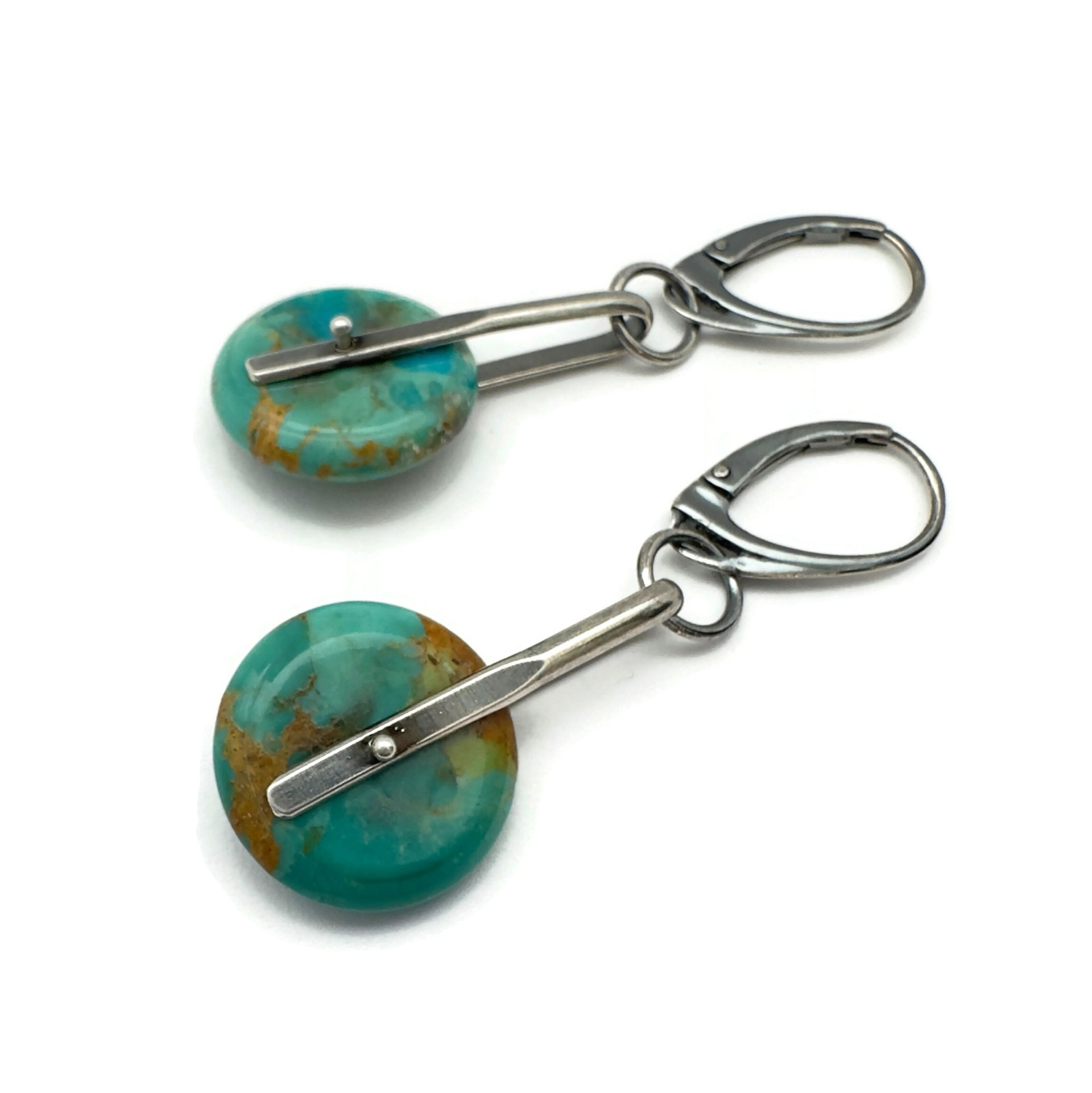 Kingman Turquoise Disc Earrings Saddle Set in Sterling Silver - 15mm