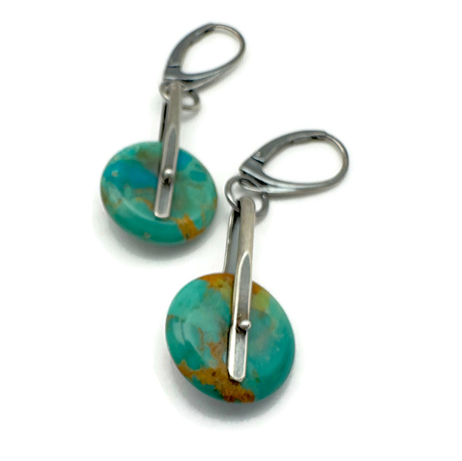 Kingman Turquoise Disc Earrings Saddle Set in Sterling Silver - 15mm