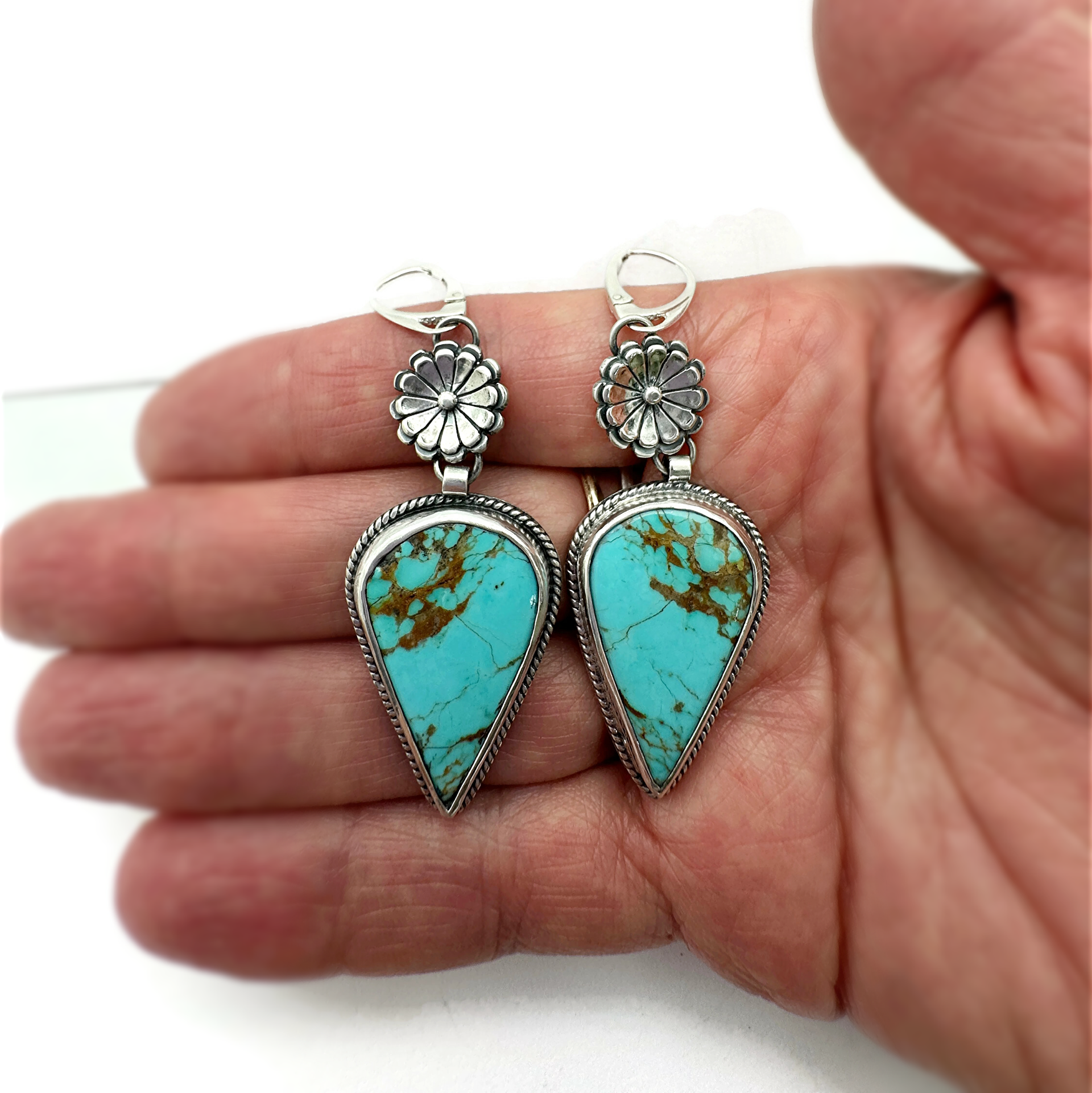 Desert Bloom Earrings - Kingman Turquoise, Sterling Silver