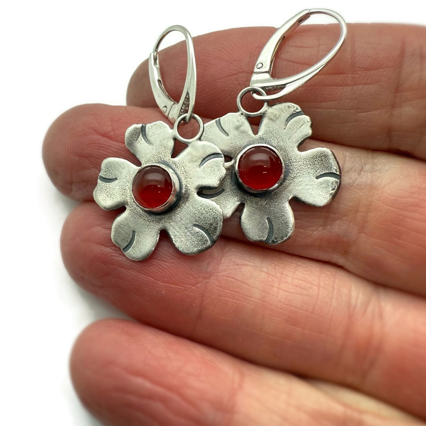 Sterling Silver and Carnelian Floral Earrings