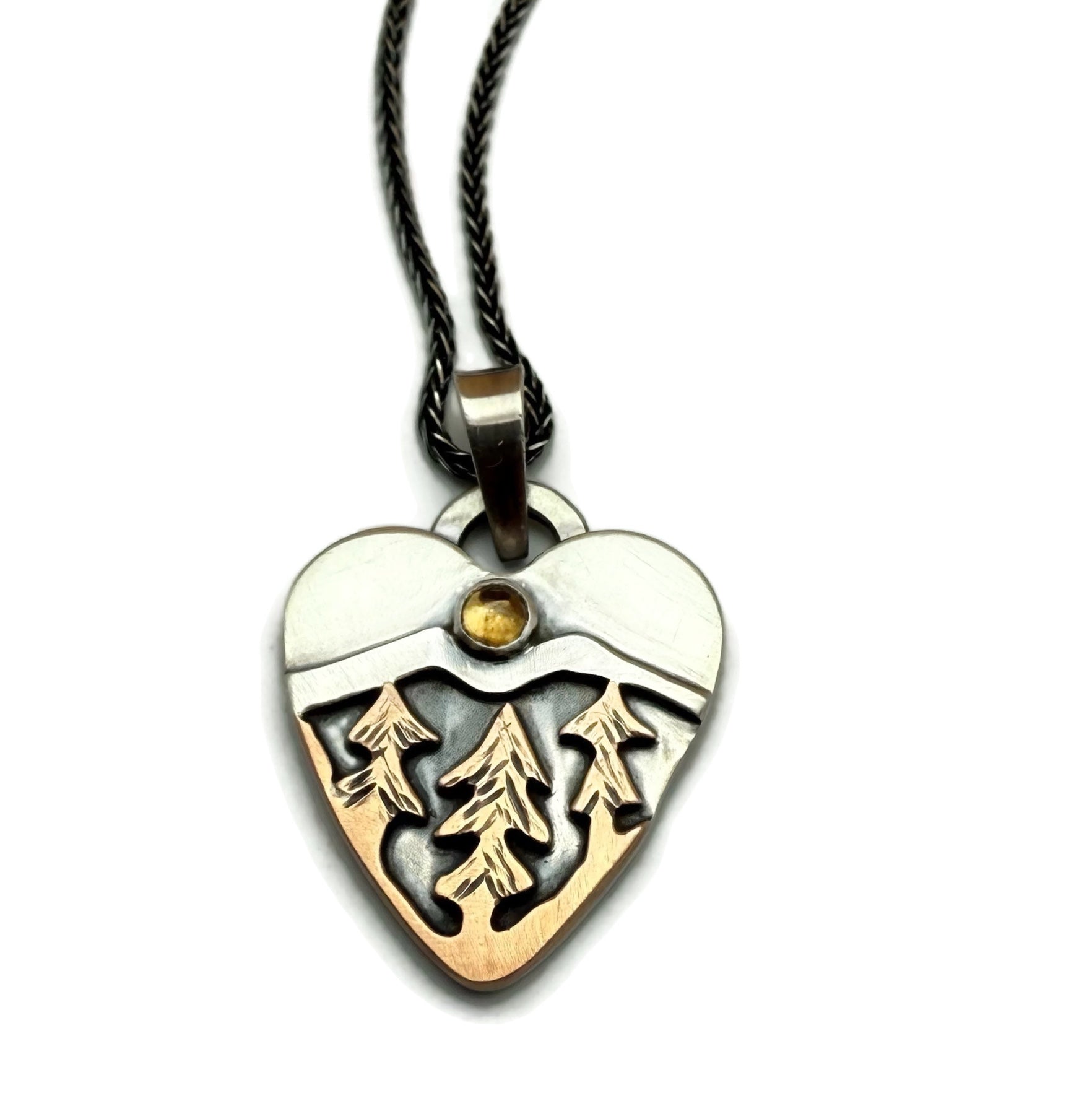 Sunrise Pines Alpine Heart - Sterling Silver and Bronze and Citrine