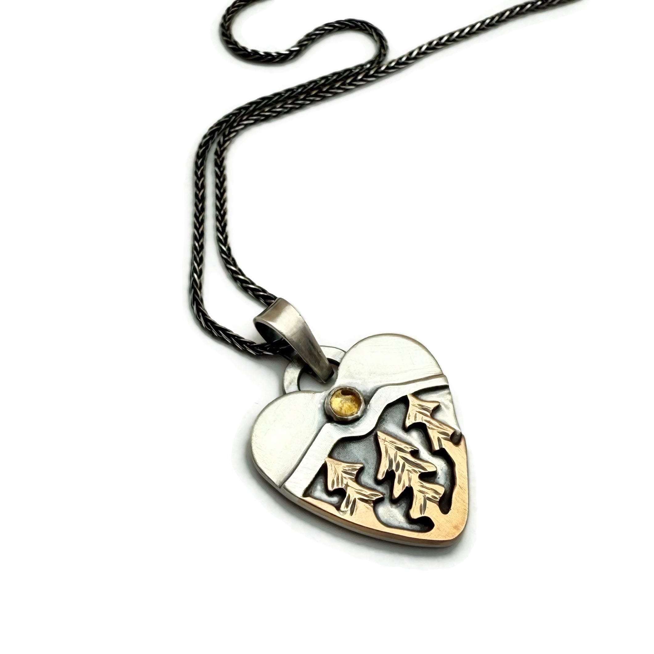 Sunrise Pines Alpine Heart - Sterling Silver and Bronze and Citrine