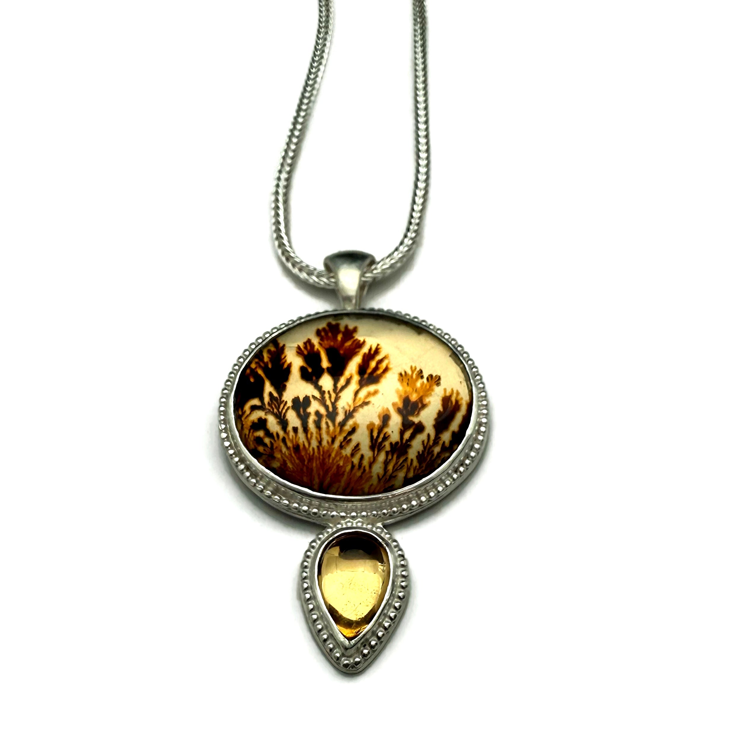 Dendritic Agate and Yellow Citrine Necklace