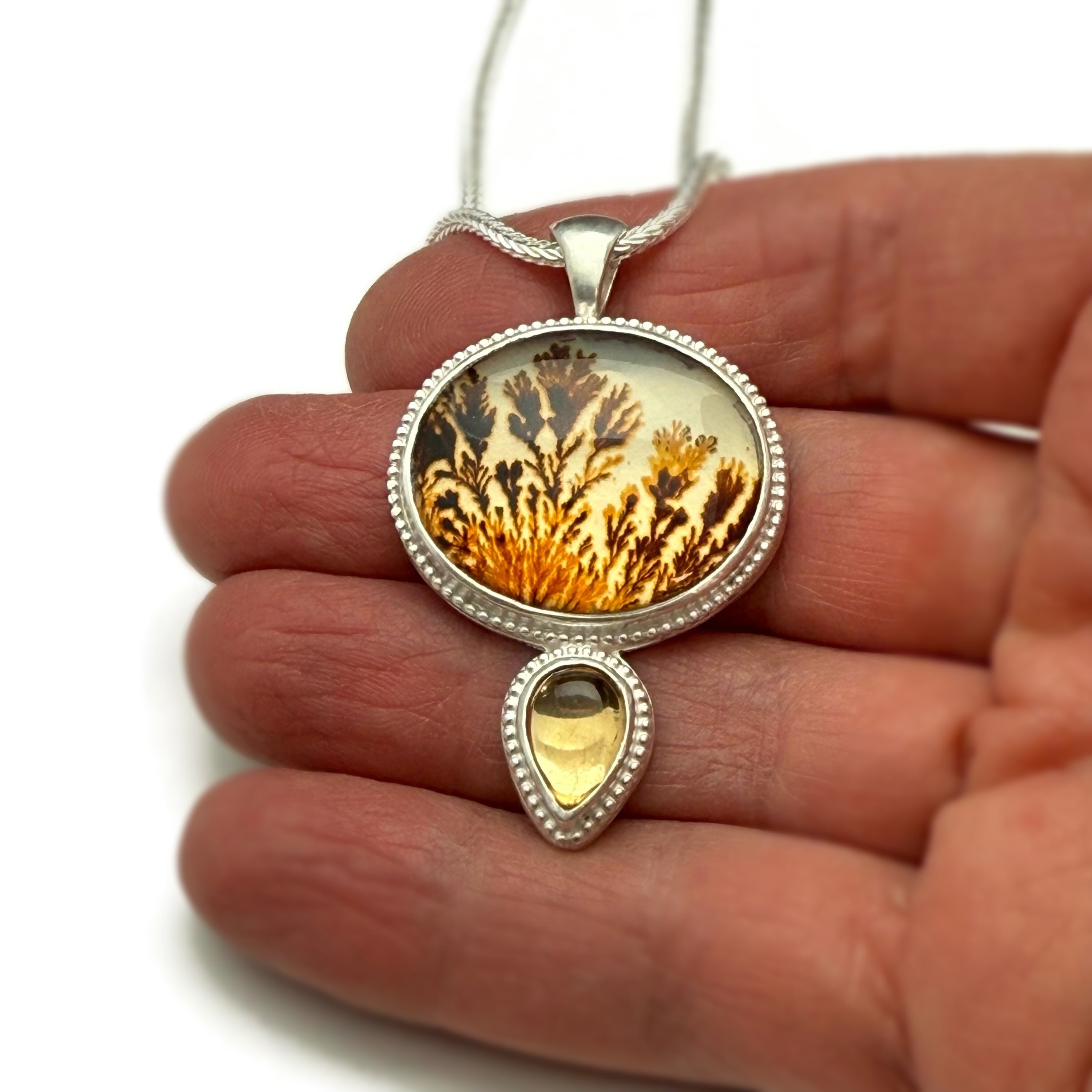 Dendritic Agate and Yellow Citrine Necklace