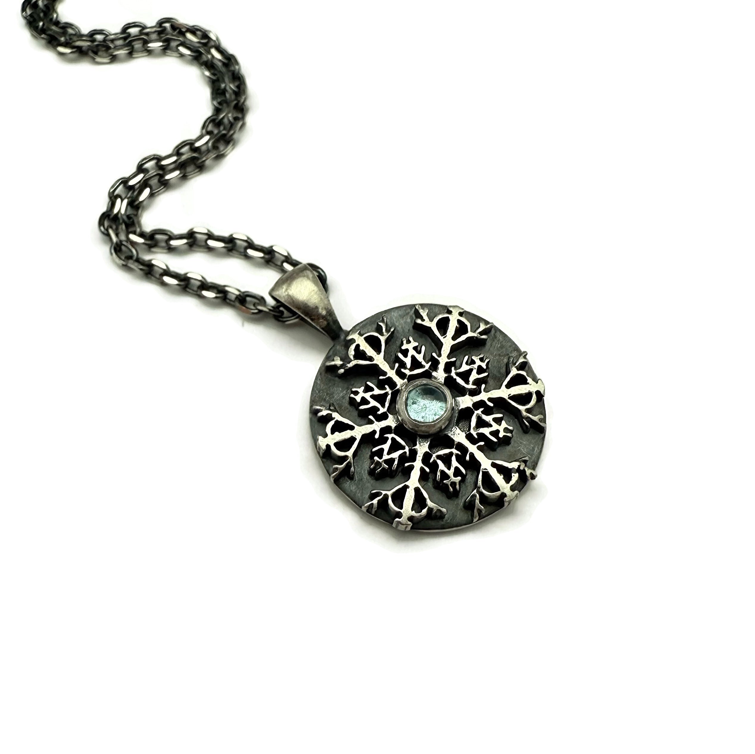 Snowflake Necklace - Sterling Silver and Swiss Blue Topaz