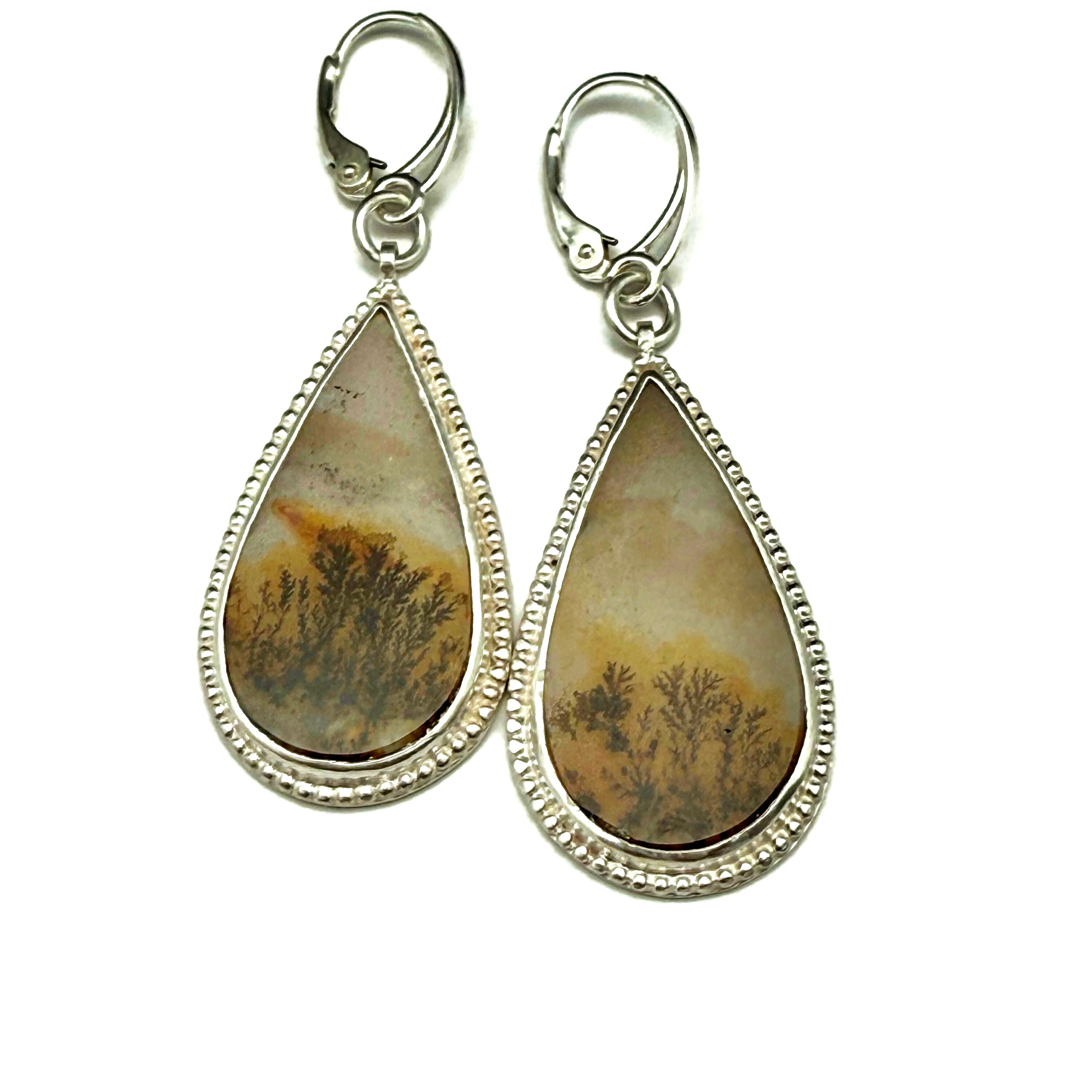 Dendritic Agate Teardrop Earrings Fine Silver and Sterling Silver