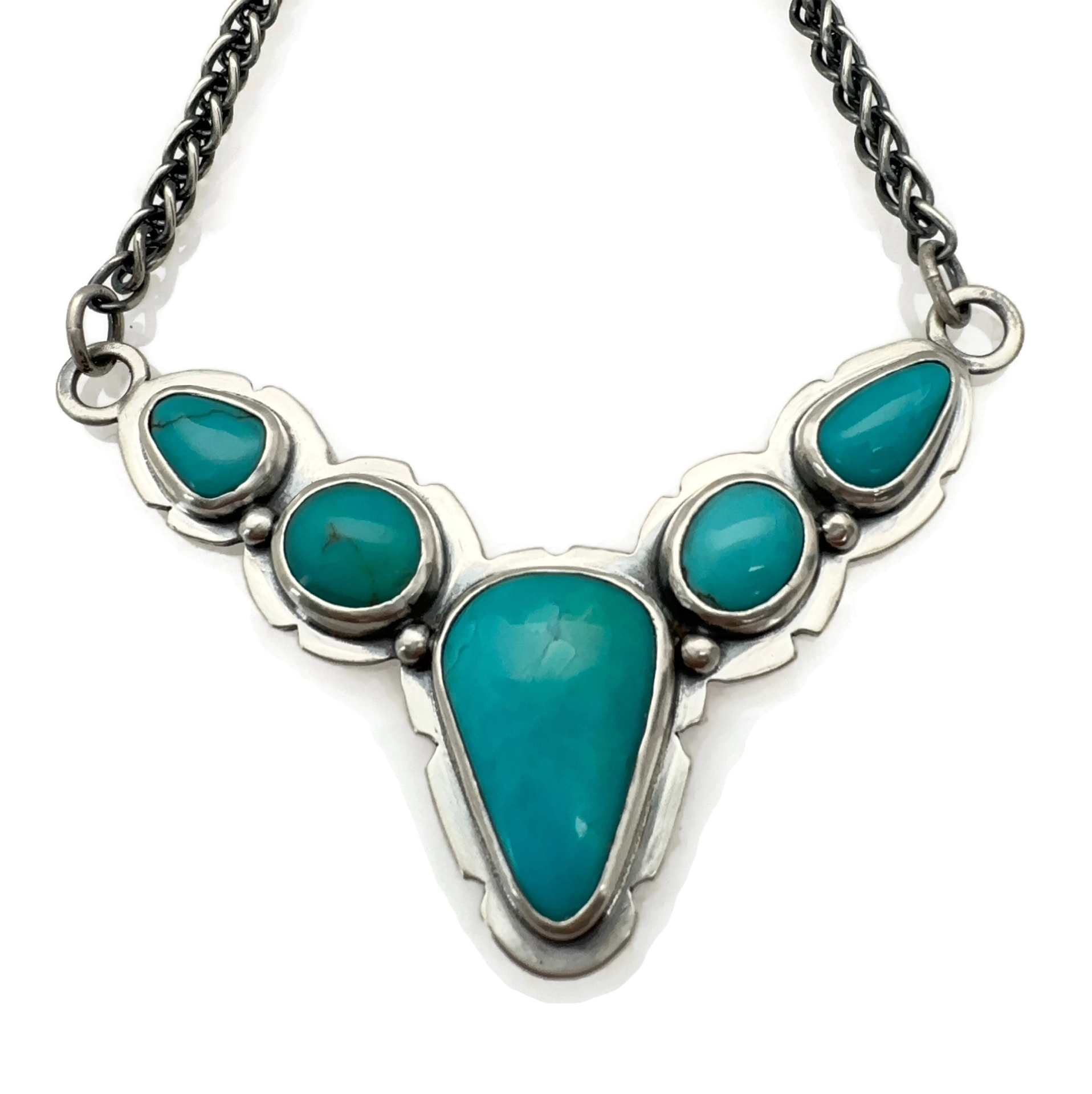 Royston Turquoise Bib Style Statement Necklace with 5 Royston Turquoise Stones