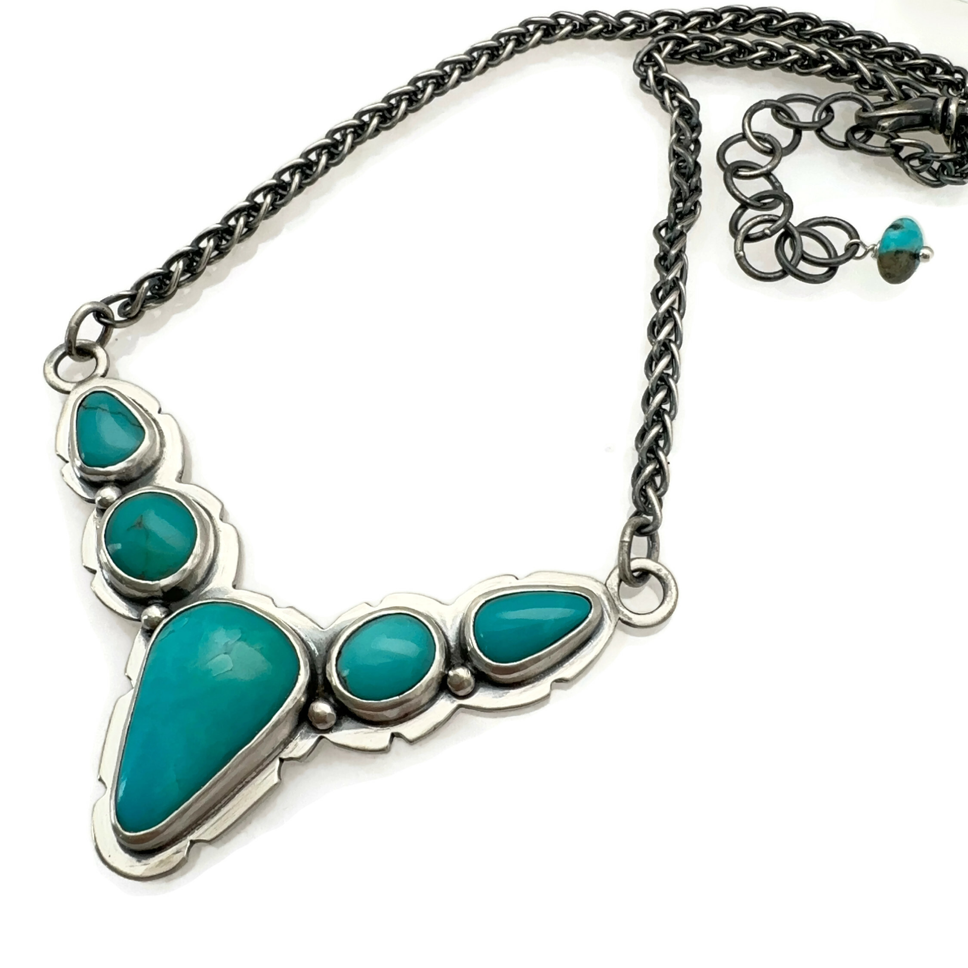 Royston Turquoise Bib Style Statement Necklace with 5 Royston Turquoise Stones