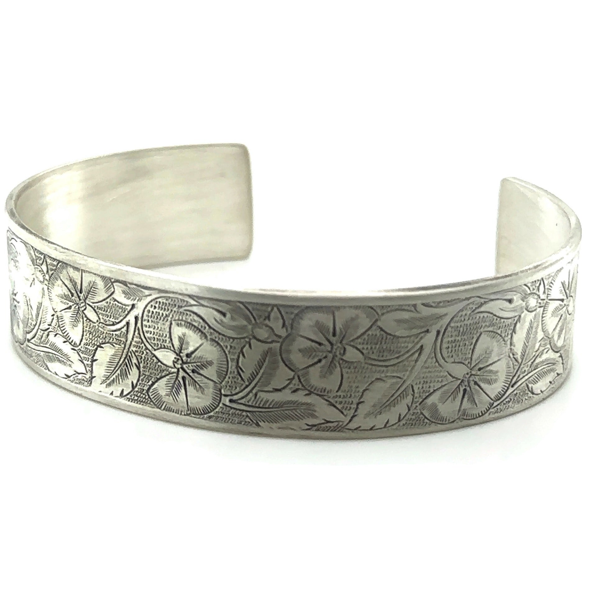 Sterling Silver Botanical Embossed Cuff Bracelet