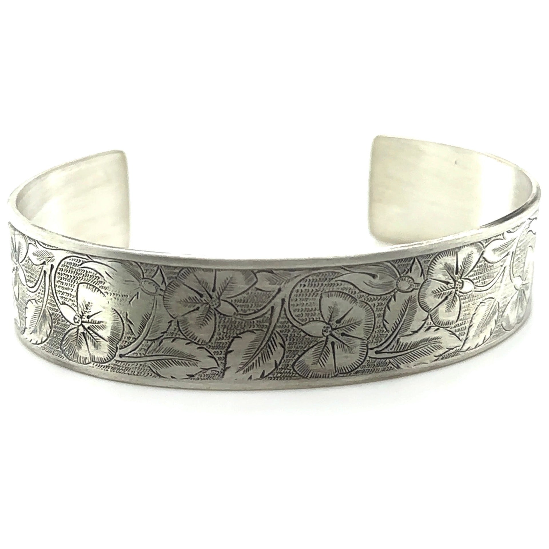 Sterling Silver Botanical Embossed Cuff Bracelet