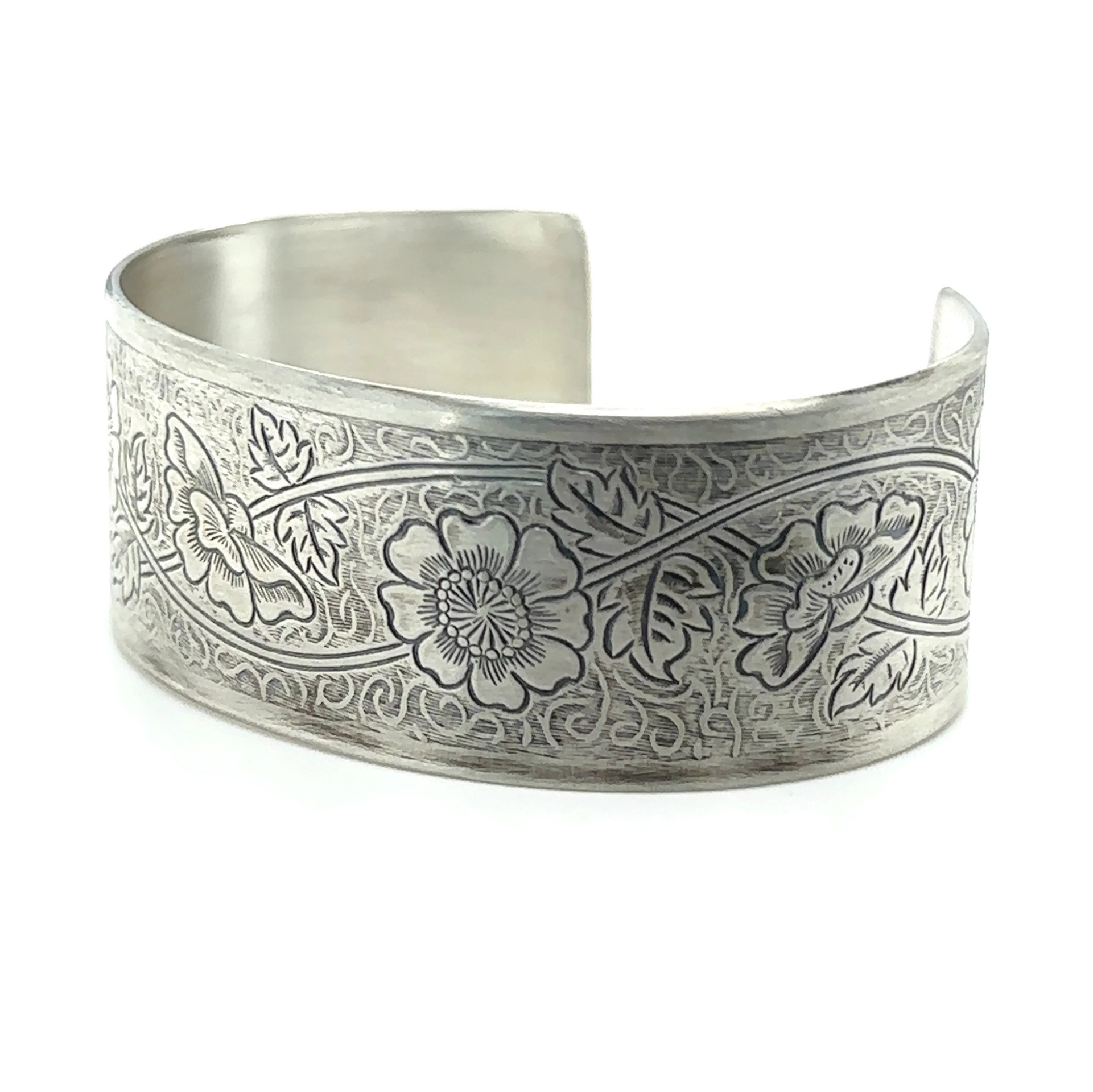 Sterling Silver Intertwined Botanical Cuff Bracelet