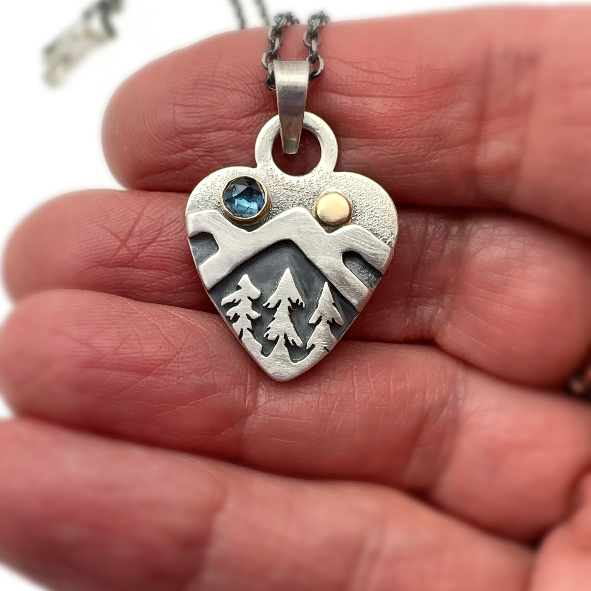 Alpine Heart in Sterling Silver, 14k Gold with Montana Sapphire