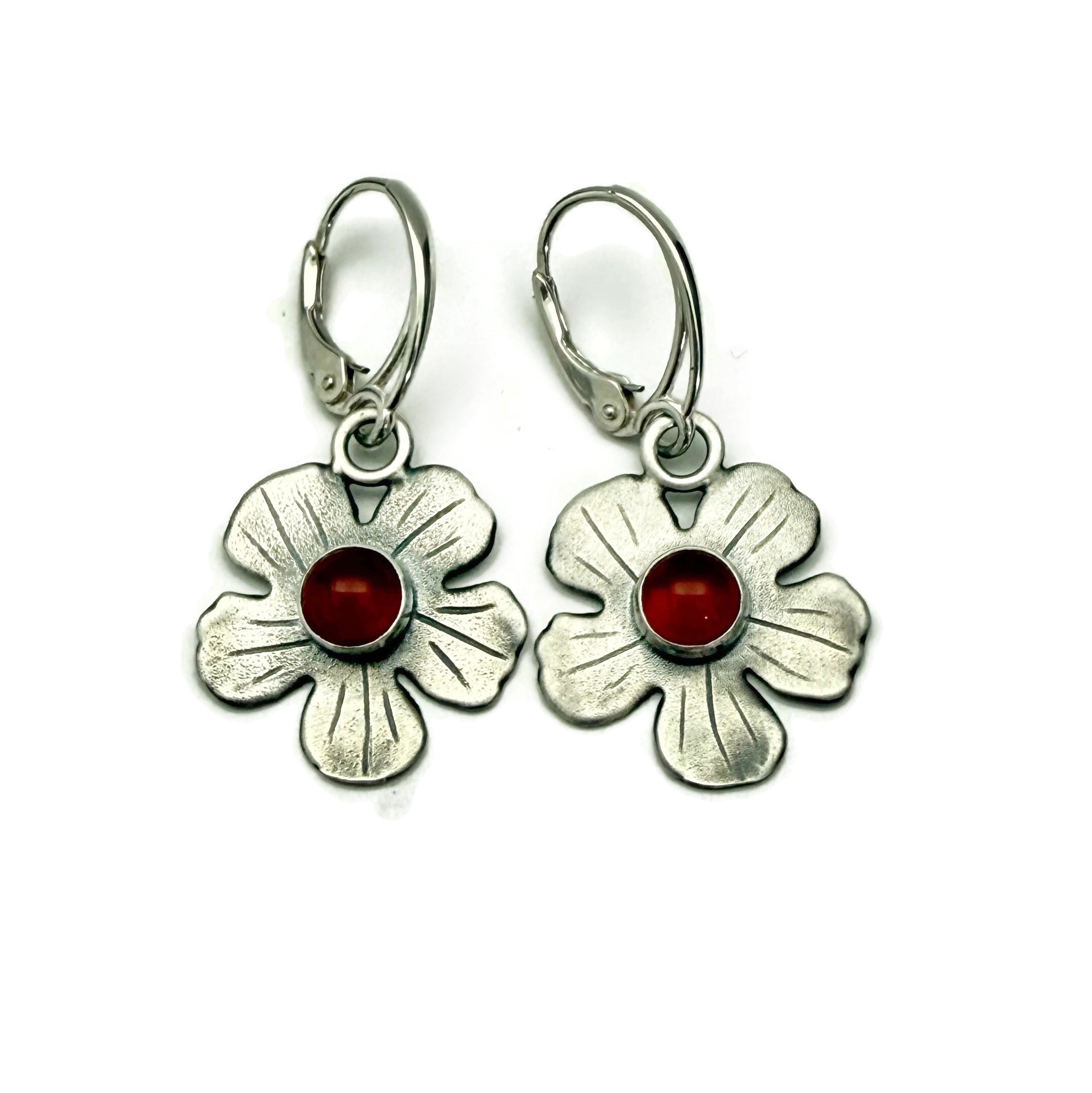 Sterling Silver and Carnelian Floral Earrings