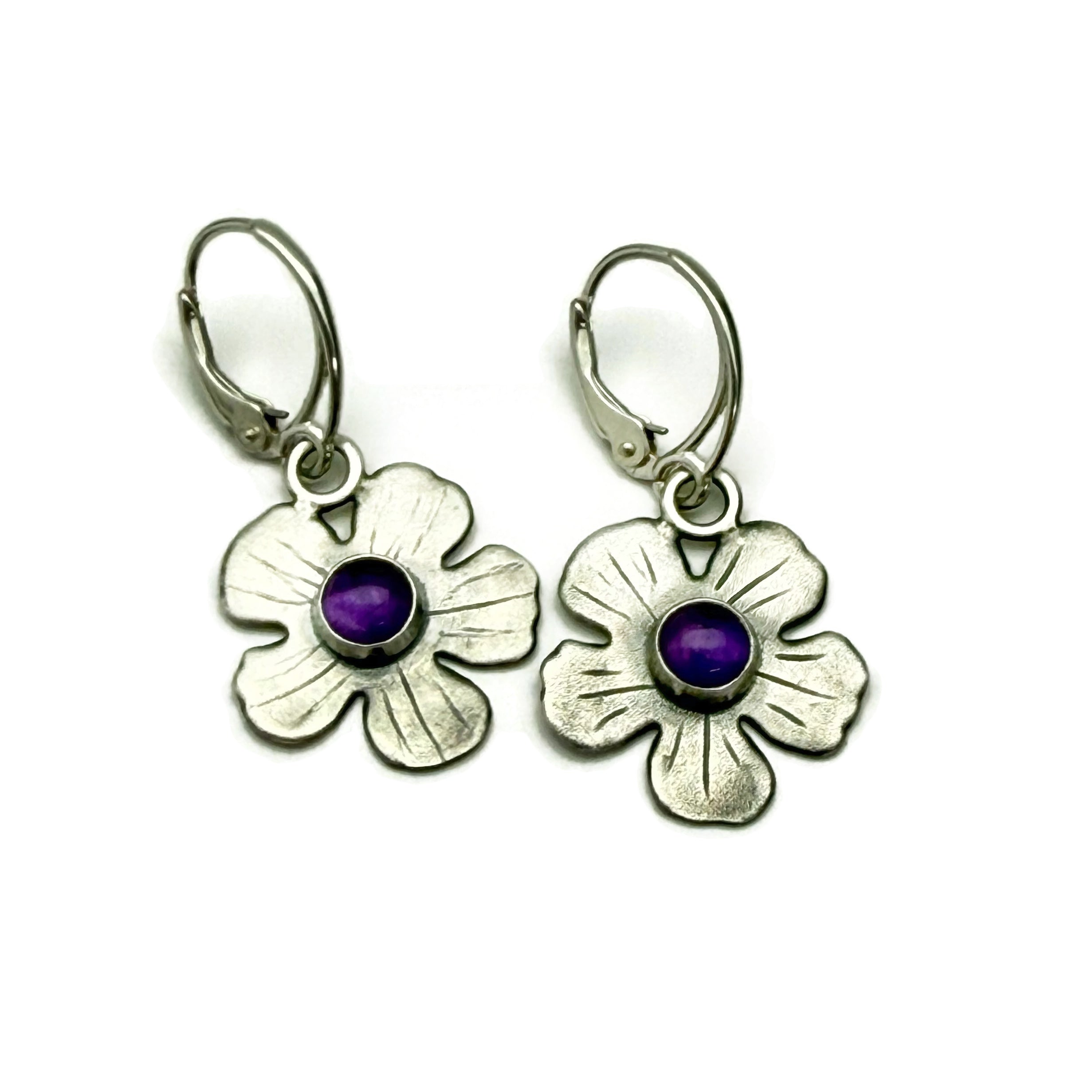 Sterling Silver and Amethyst Floral Earrings