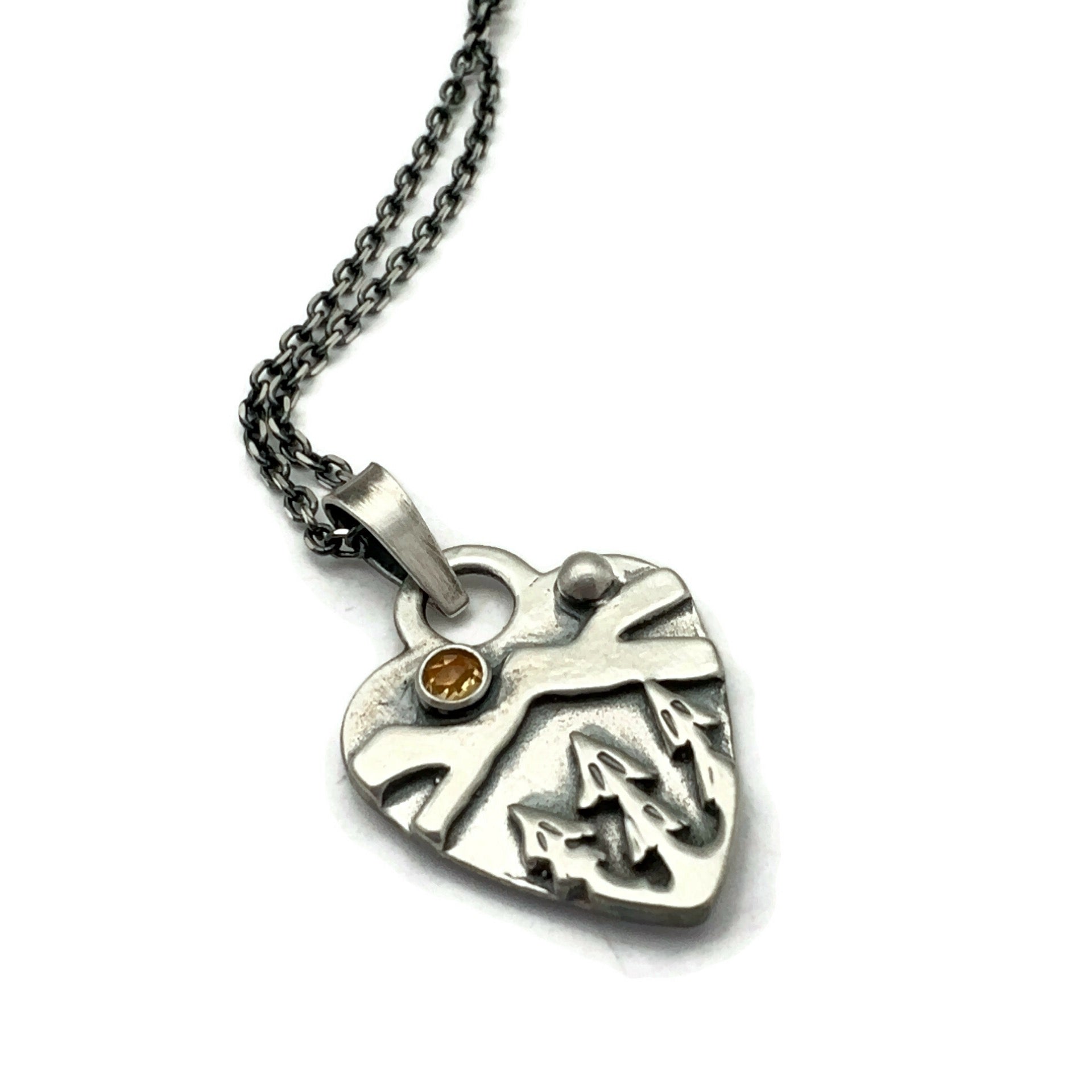 Sterling Silver Alpine Heart with Citrine Gemstone
