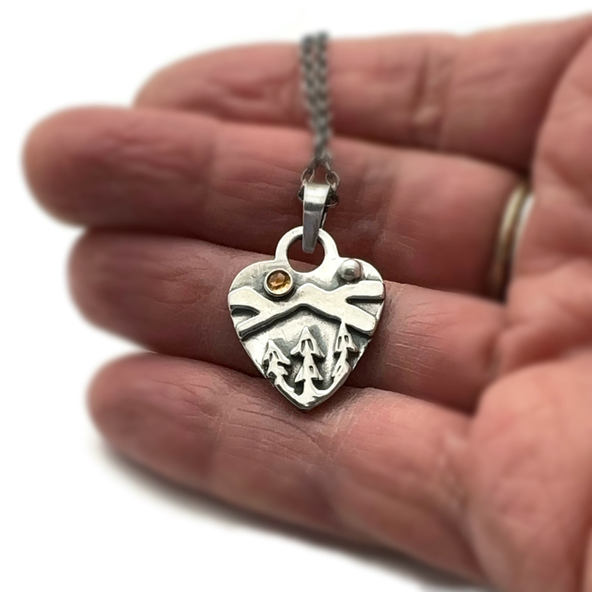 Sterling Silver Alpine Heart with Citrine Gemstone