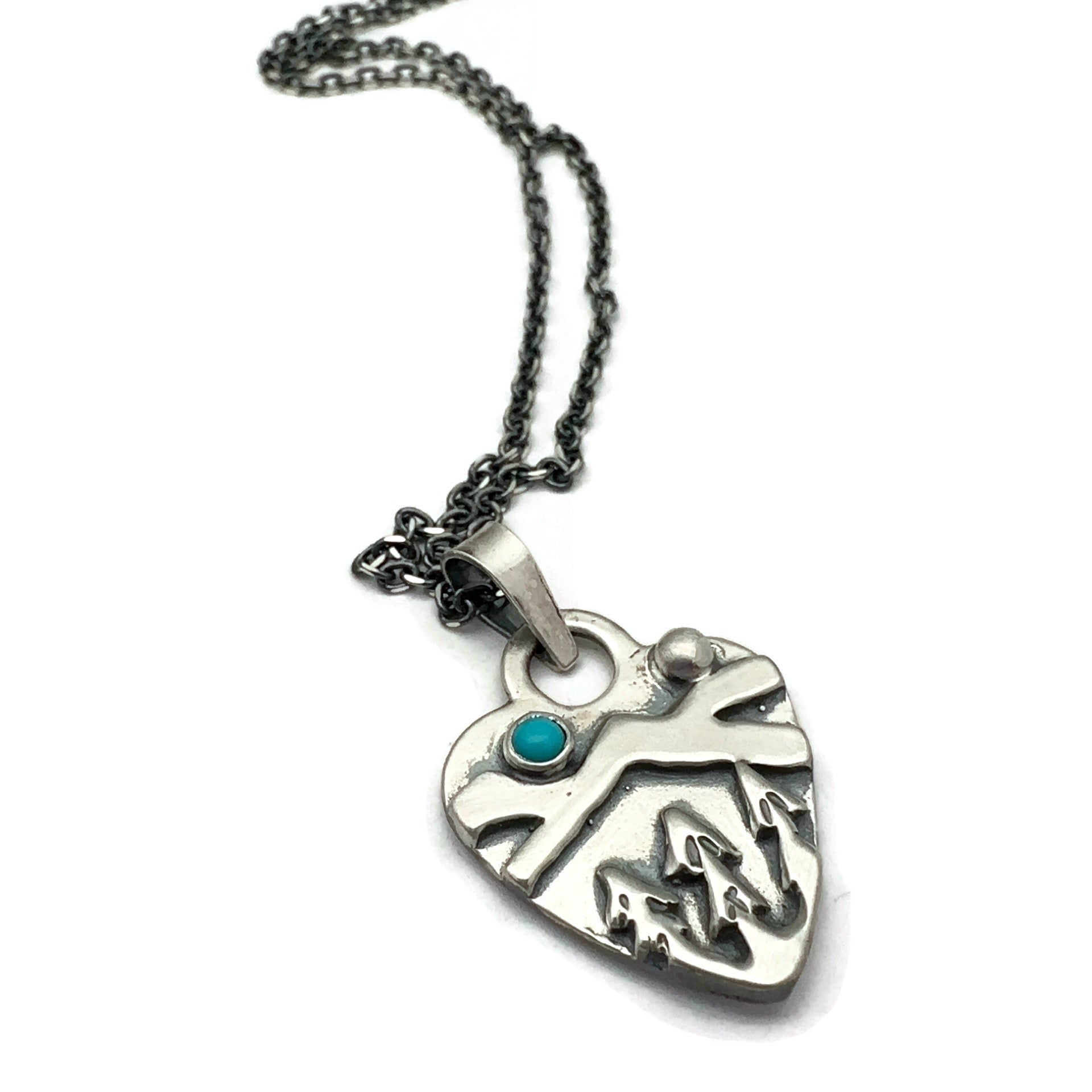 Sterling Silver Alpine Heart with Sleeping Beauty Turquoise Gemstone