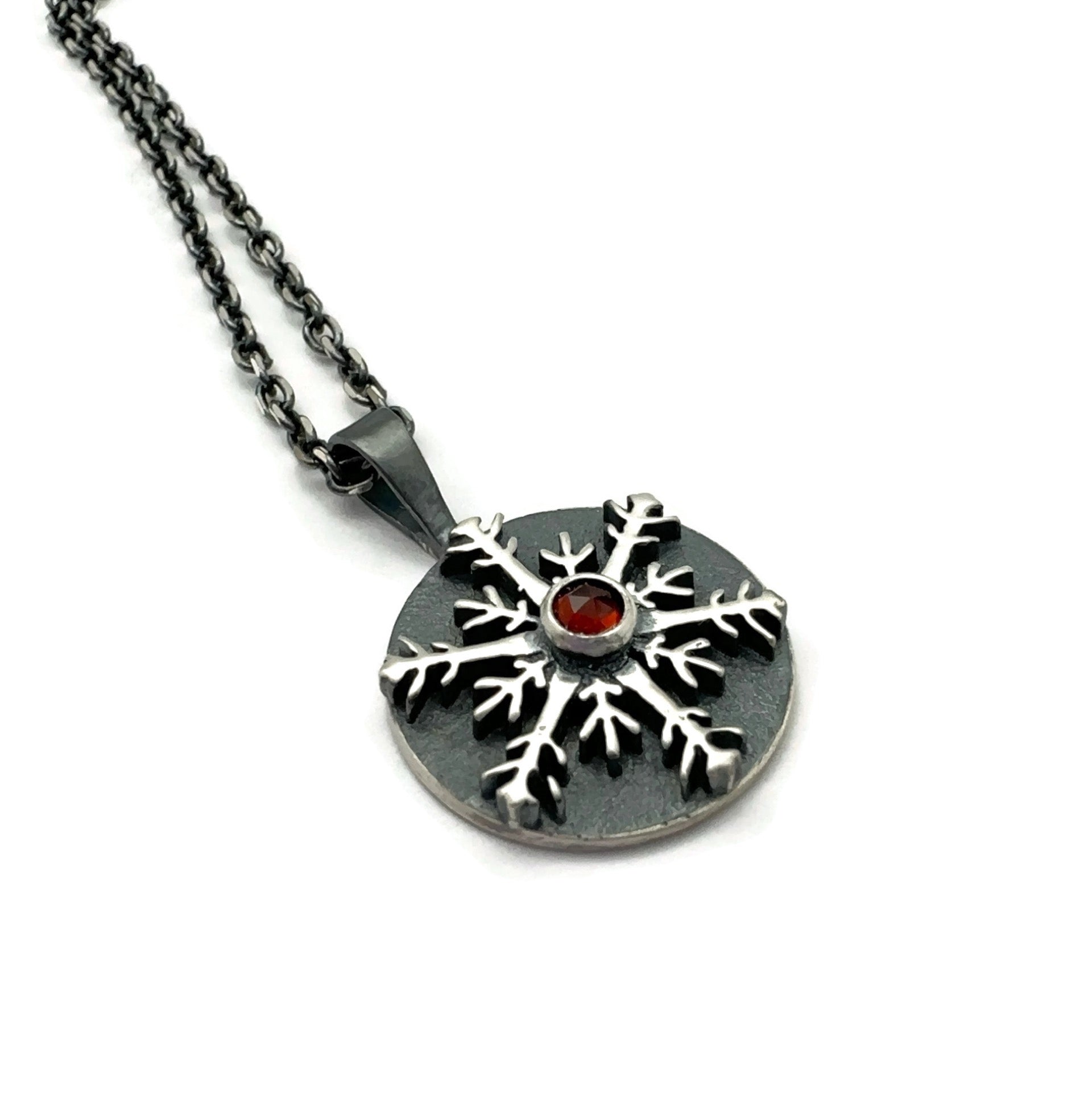 Sterling Silver with Garnet Snowflake Necklace