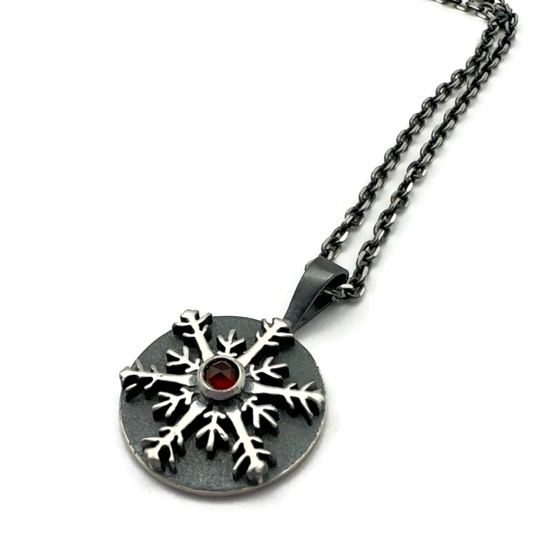 Sterling Silver with Garnet Snowflake Necklace