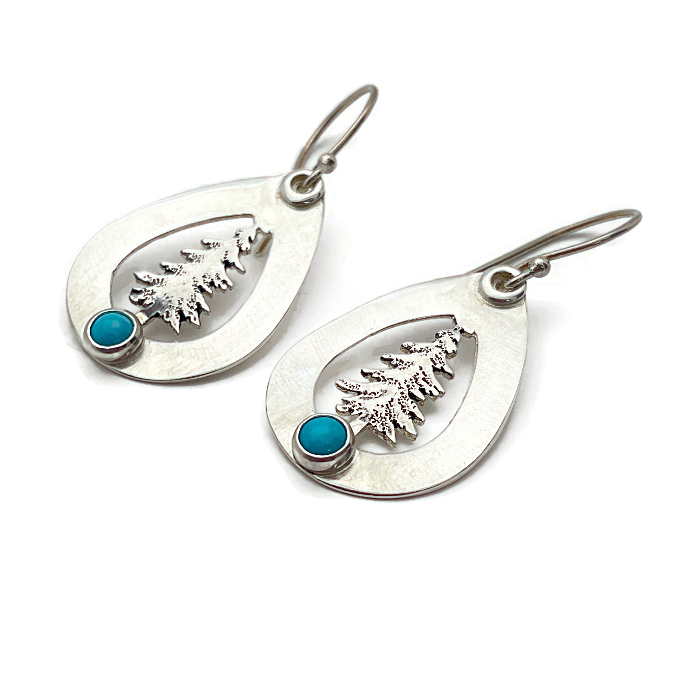 Sterling Silver Pine Tree Earrings with Sleeping Beauty Turquoise