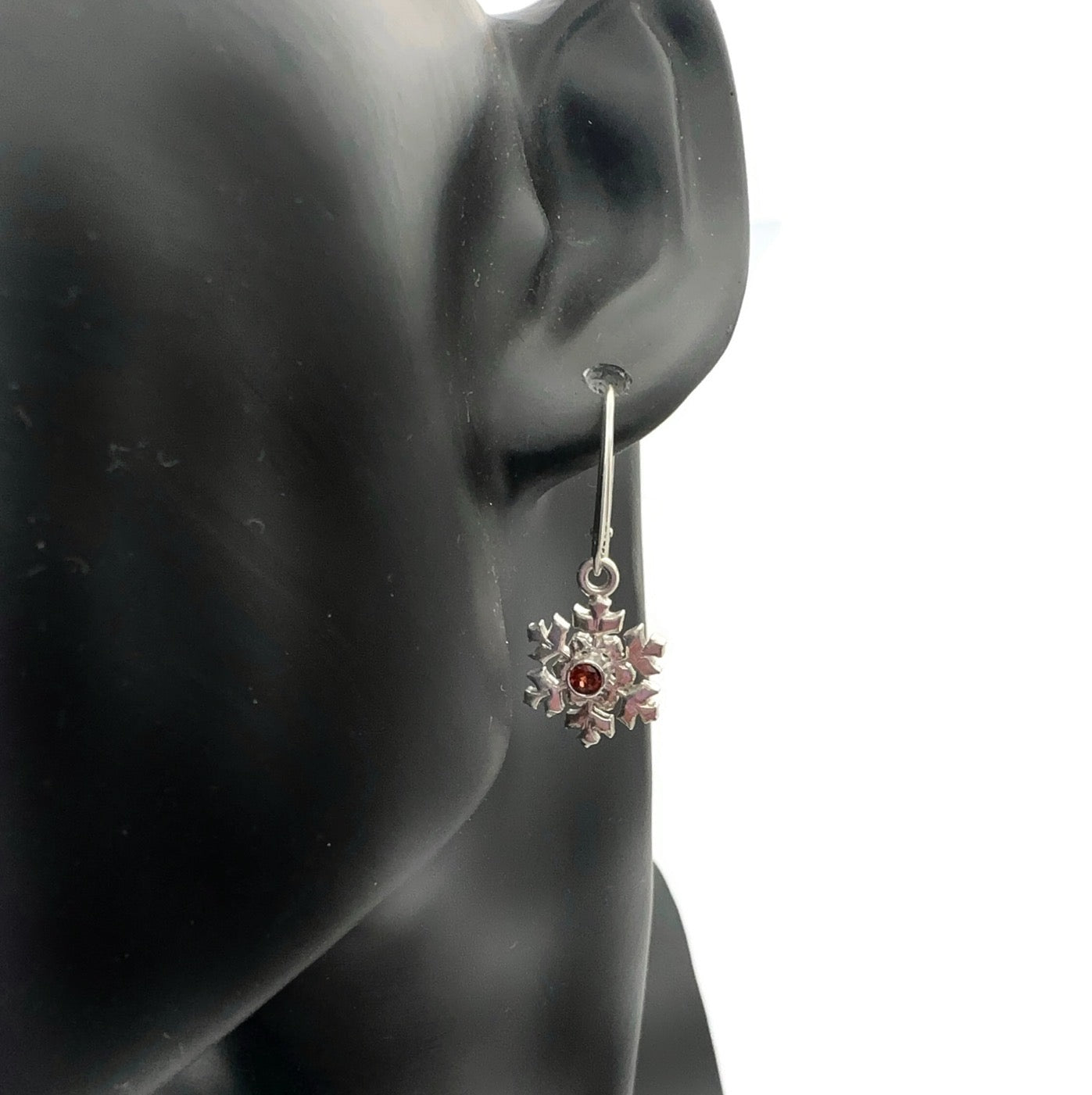 Sterling Silver Snowflake Earrings with Garnet Gemstones
