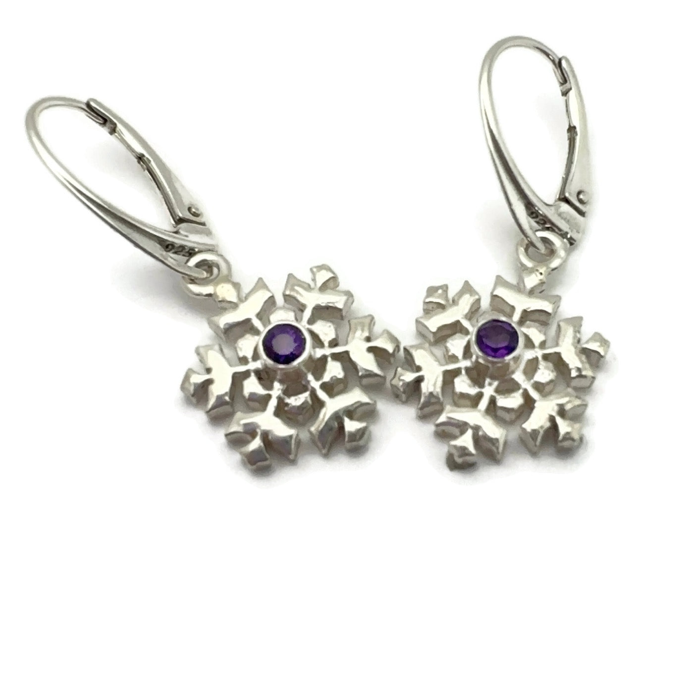 Sterling Silver Snowflake Earrings with Amethyst Gemstones