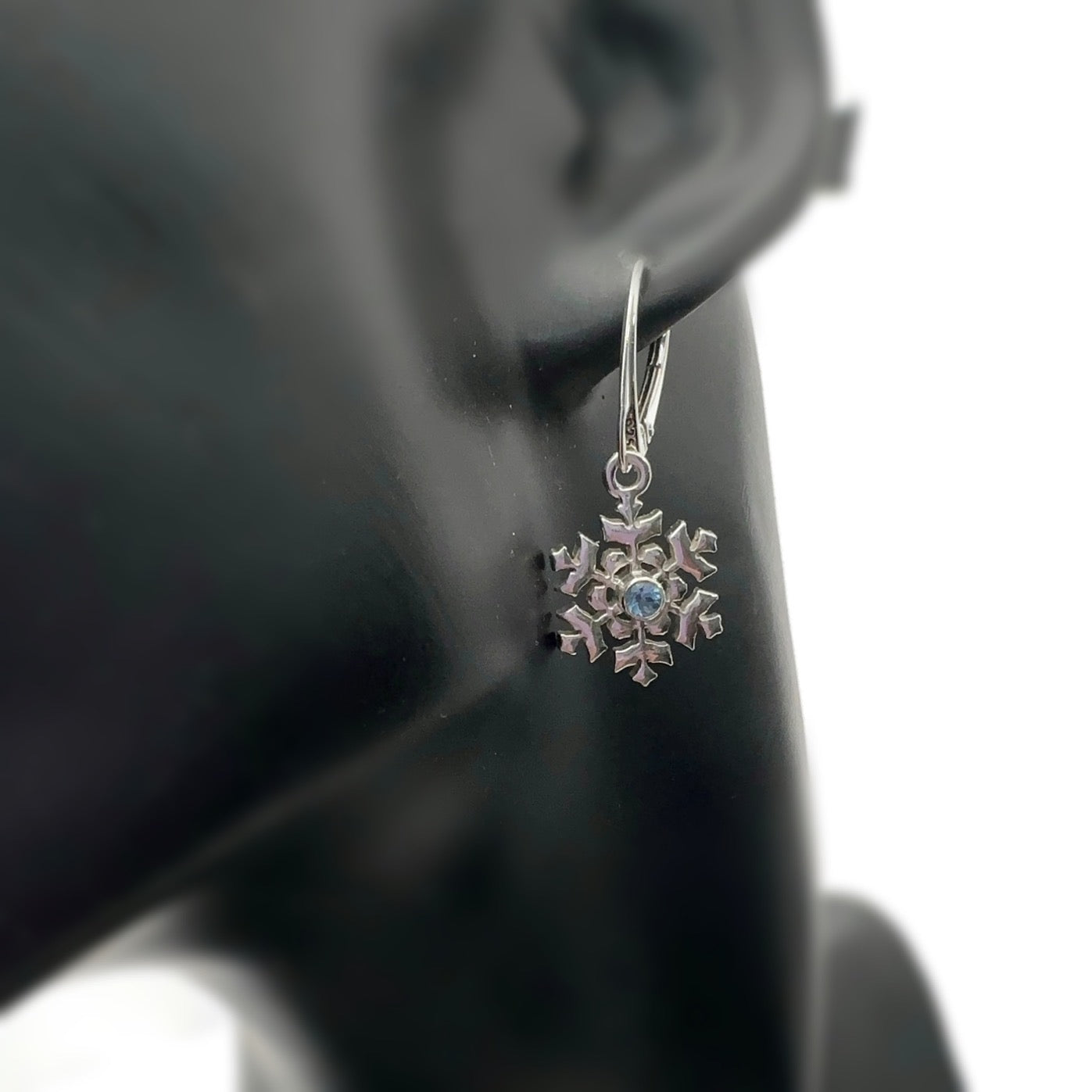 Sterling Silver Snowflake Earrings with Aquamarine Gemstones