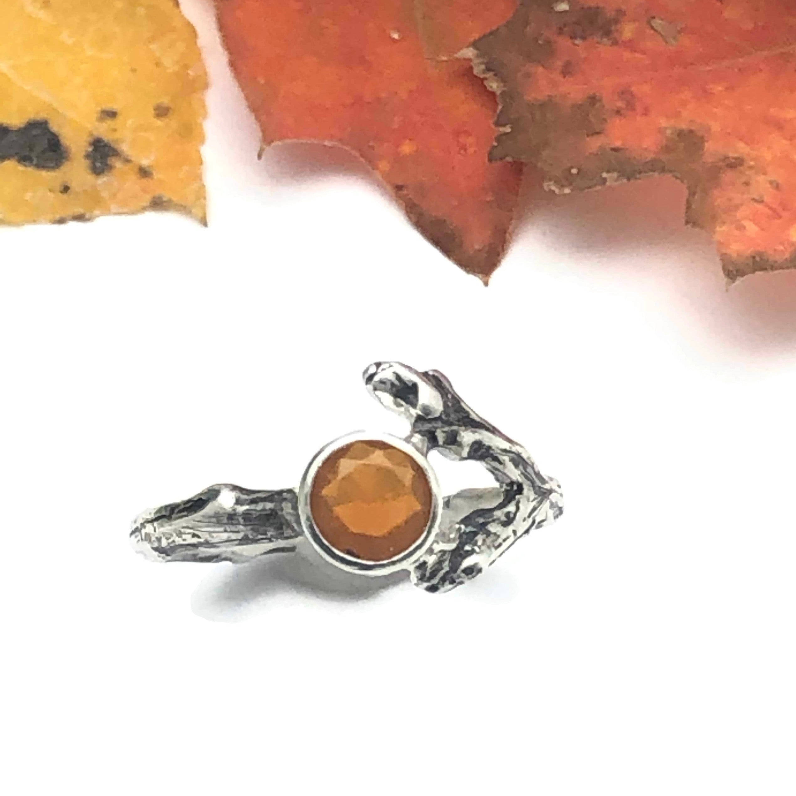 Sterling Silver Twig Ring with Lake County, Oregon Fire Opal Size 7