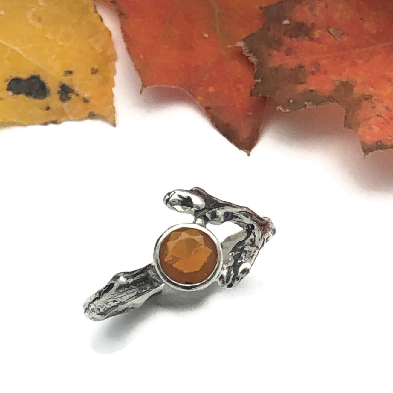 Sterling Silver Twig Ring with Lake County, Oregon Fire Opal Size 7