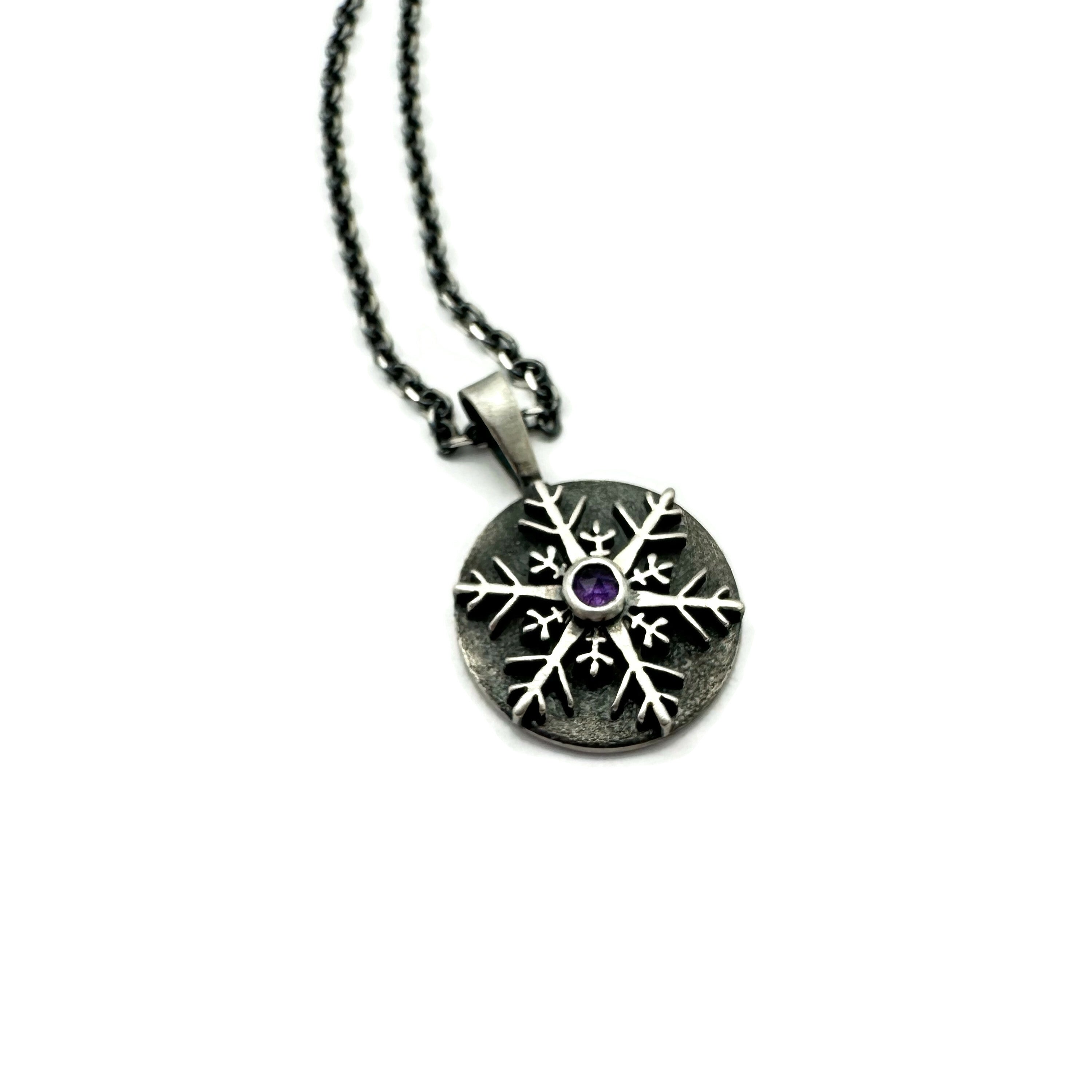 Sterling Silver with Amethyst Snowflake Necklace