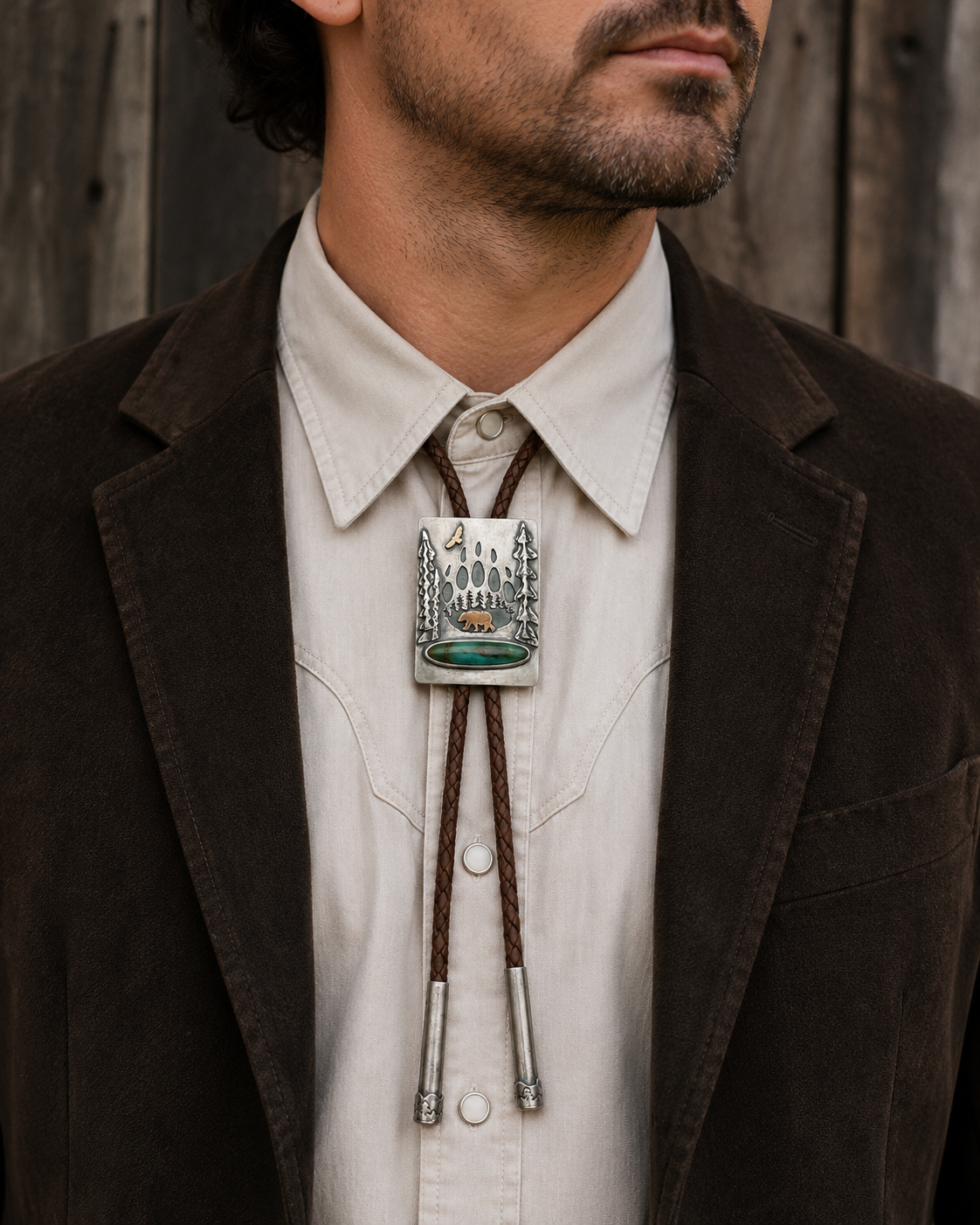 Bear in the Woods Bolo Tie