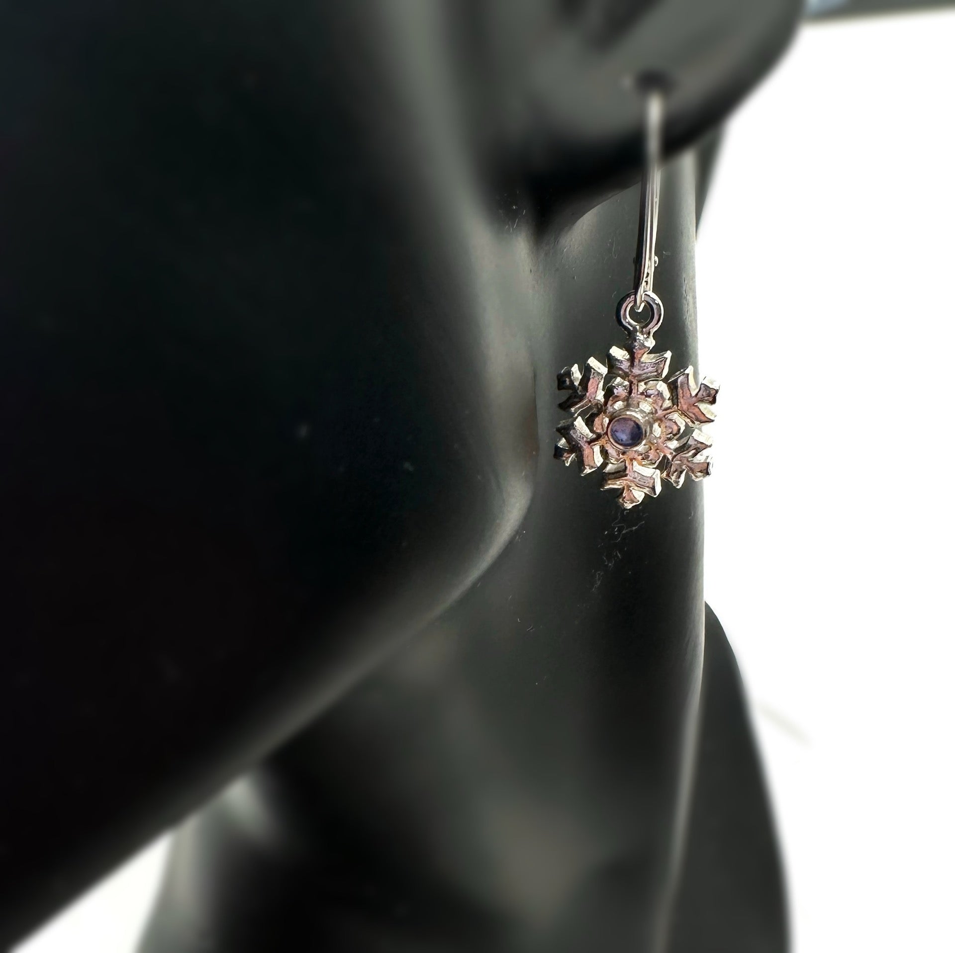 Sterling Silver Snowflake Earrings with Tanzanite Gemstones