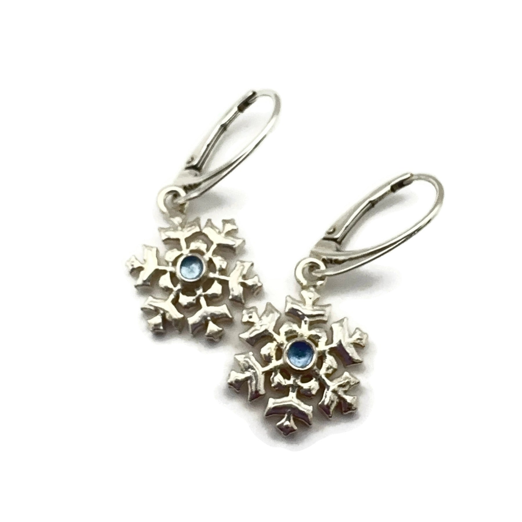 Sterling Silver Snowflake Earrings with Tanzanite Gemstones