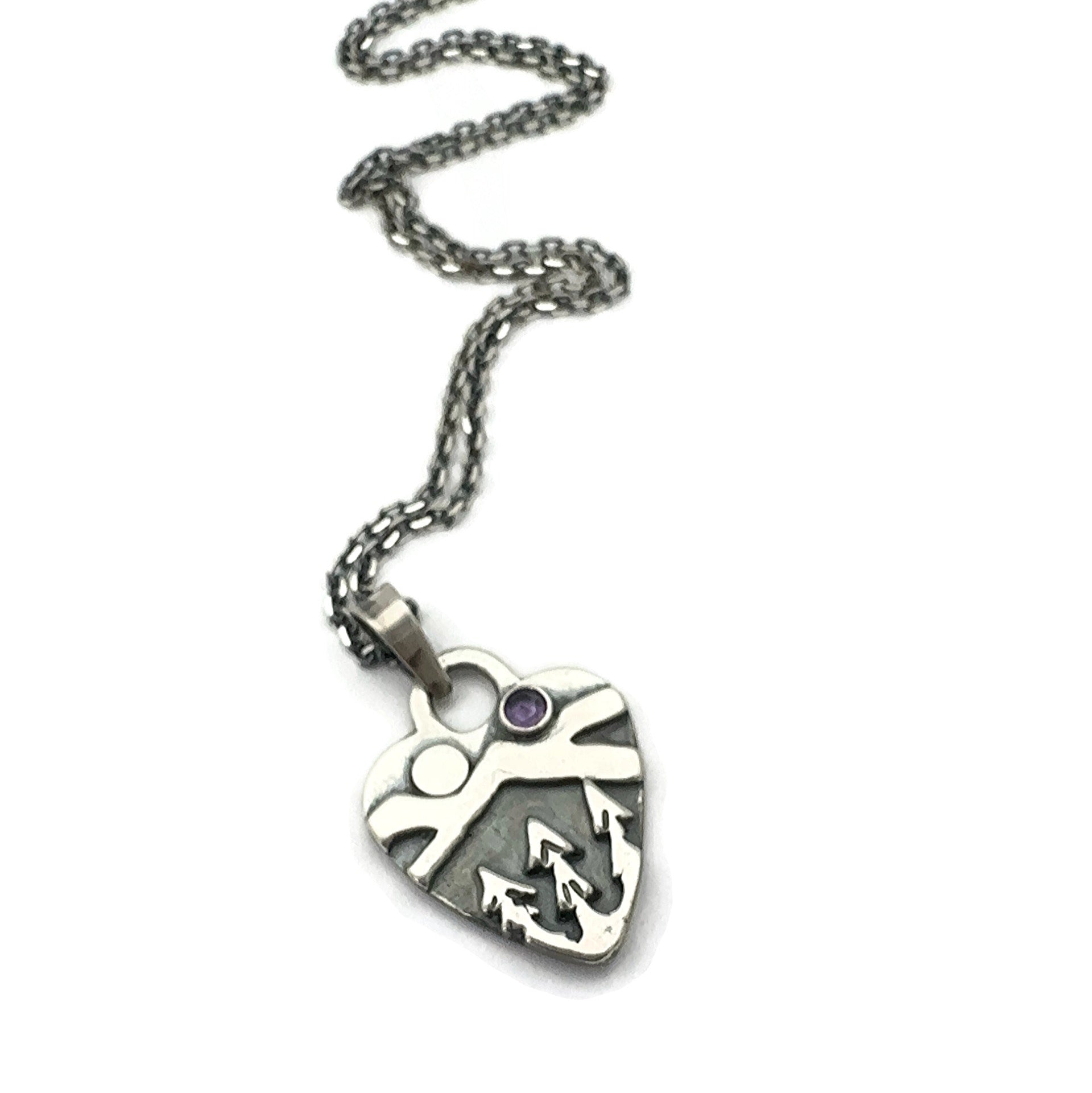 Sterling Silver Alpine Heart with Amethyst  Gemstone