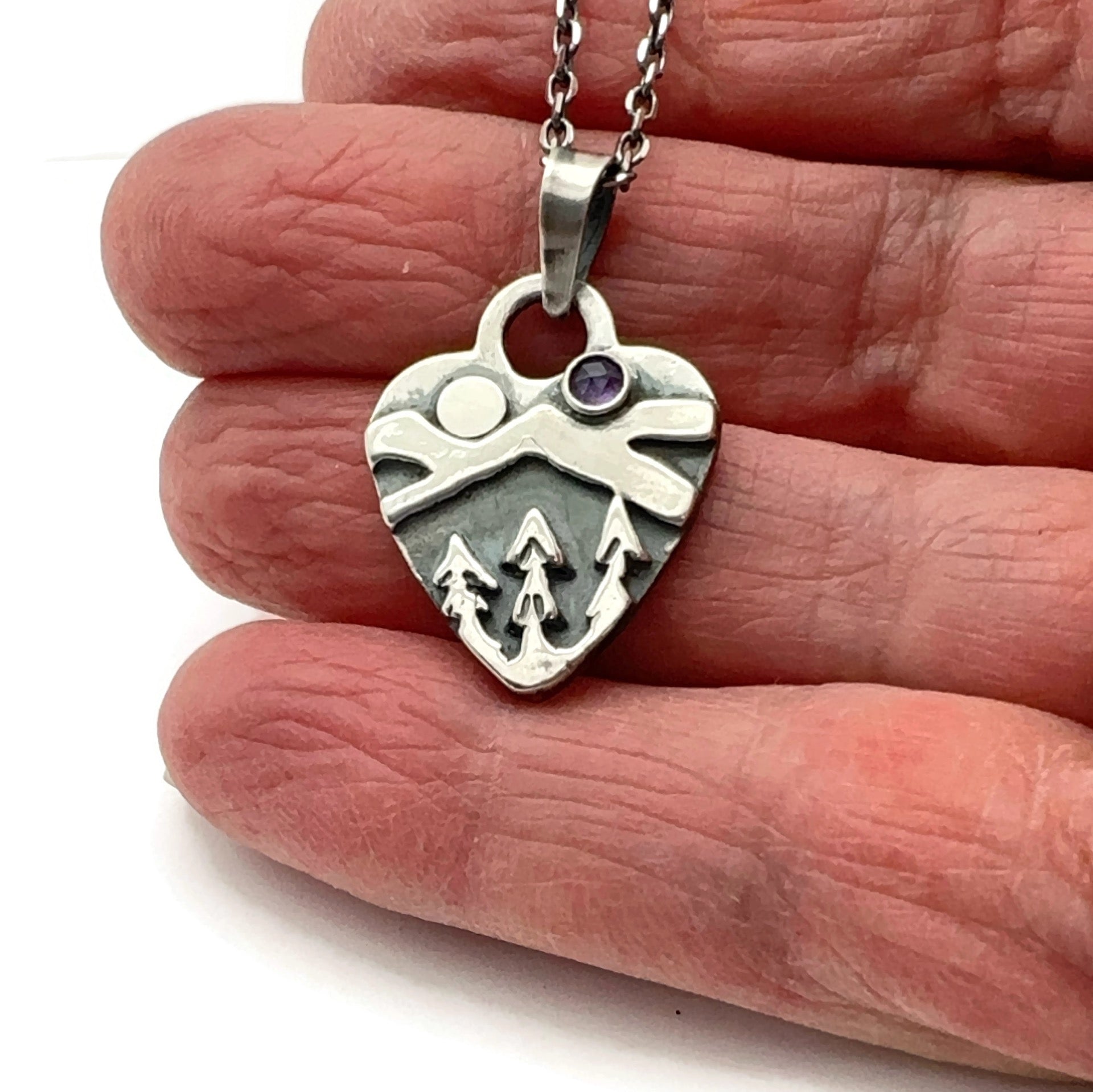 Sterling Silver Alpine Heart with Amethyst  Gemstone