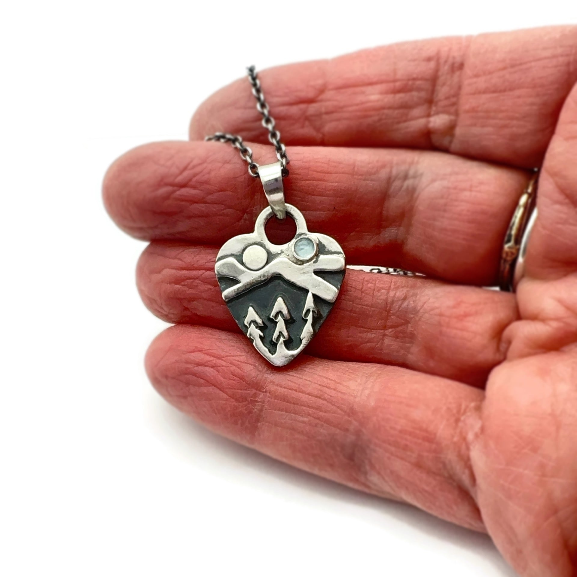 Sterling Silver Alpine Heart with Aquamarine  Gemstone